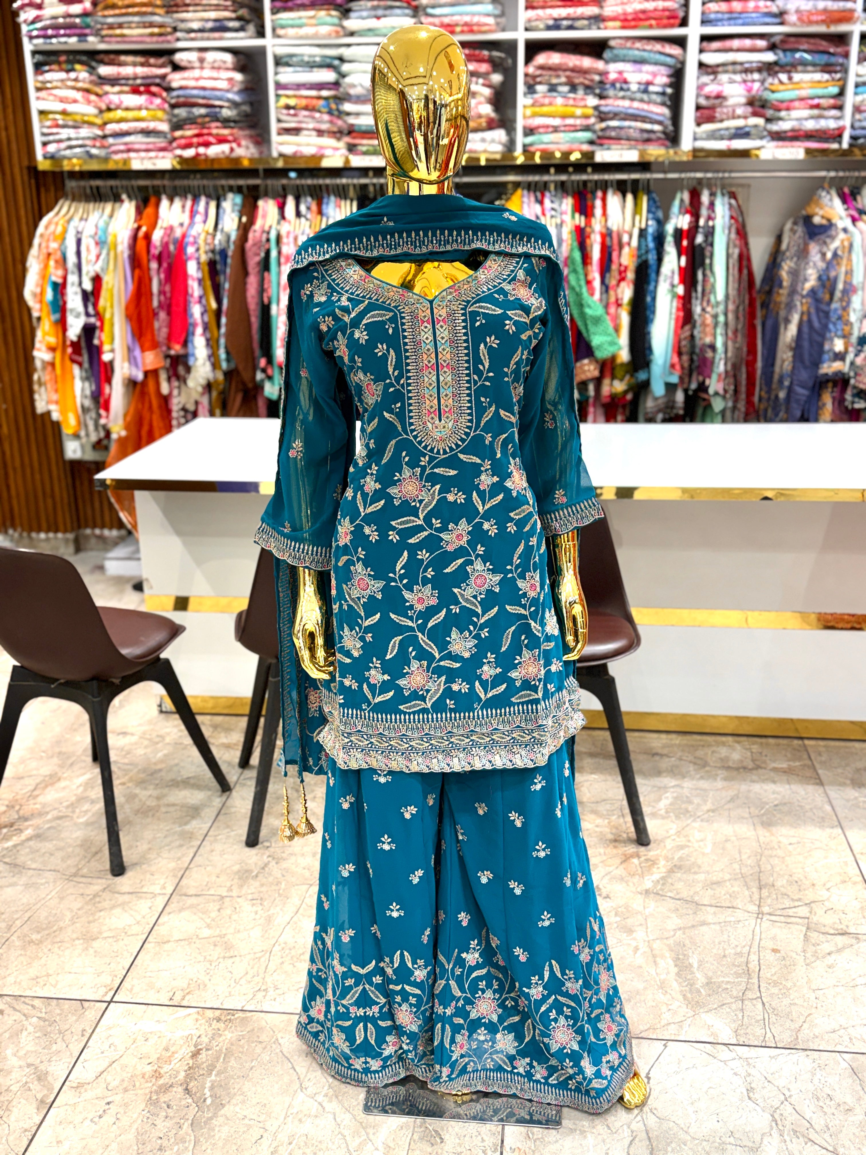 ❤️Pure georgette heavy work sharara dress