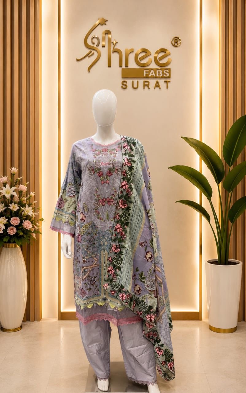 Pure cotton premium lawn Karachi suit with heavy patch work ✅❤️ cotton & chiffon dupatta available