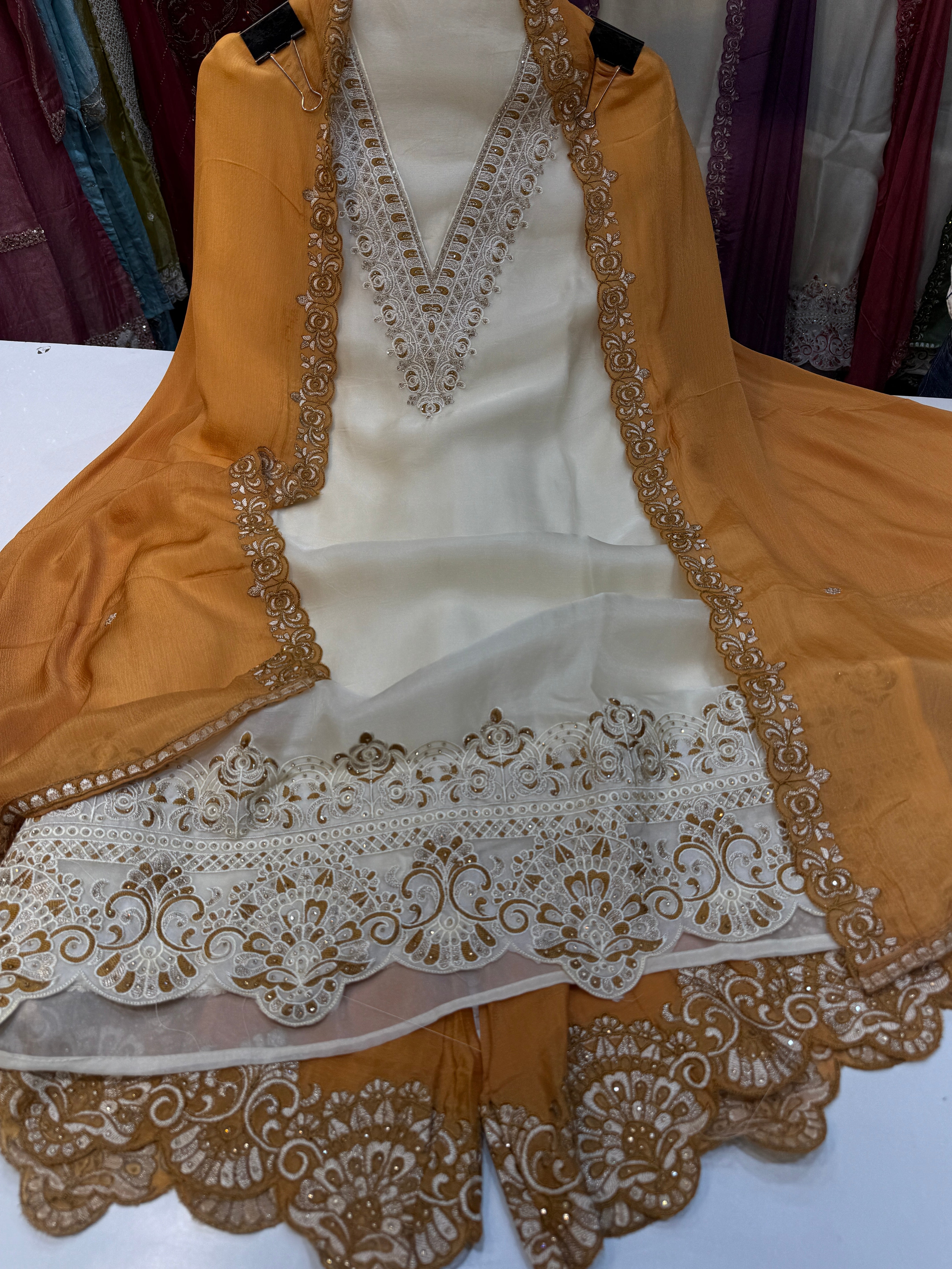 🏷️MONTH END OFFER ✅ pure organza with heavy handwork & stitched handwork plazo