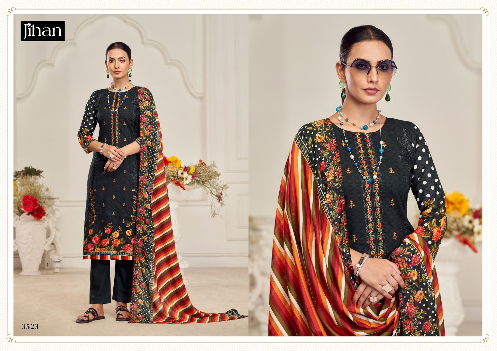 (🏷️Product code):-(JCE01)Jihan crafted elegance embroidery work with chiffon/cotton dupatta