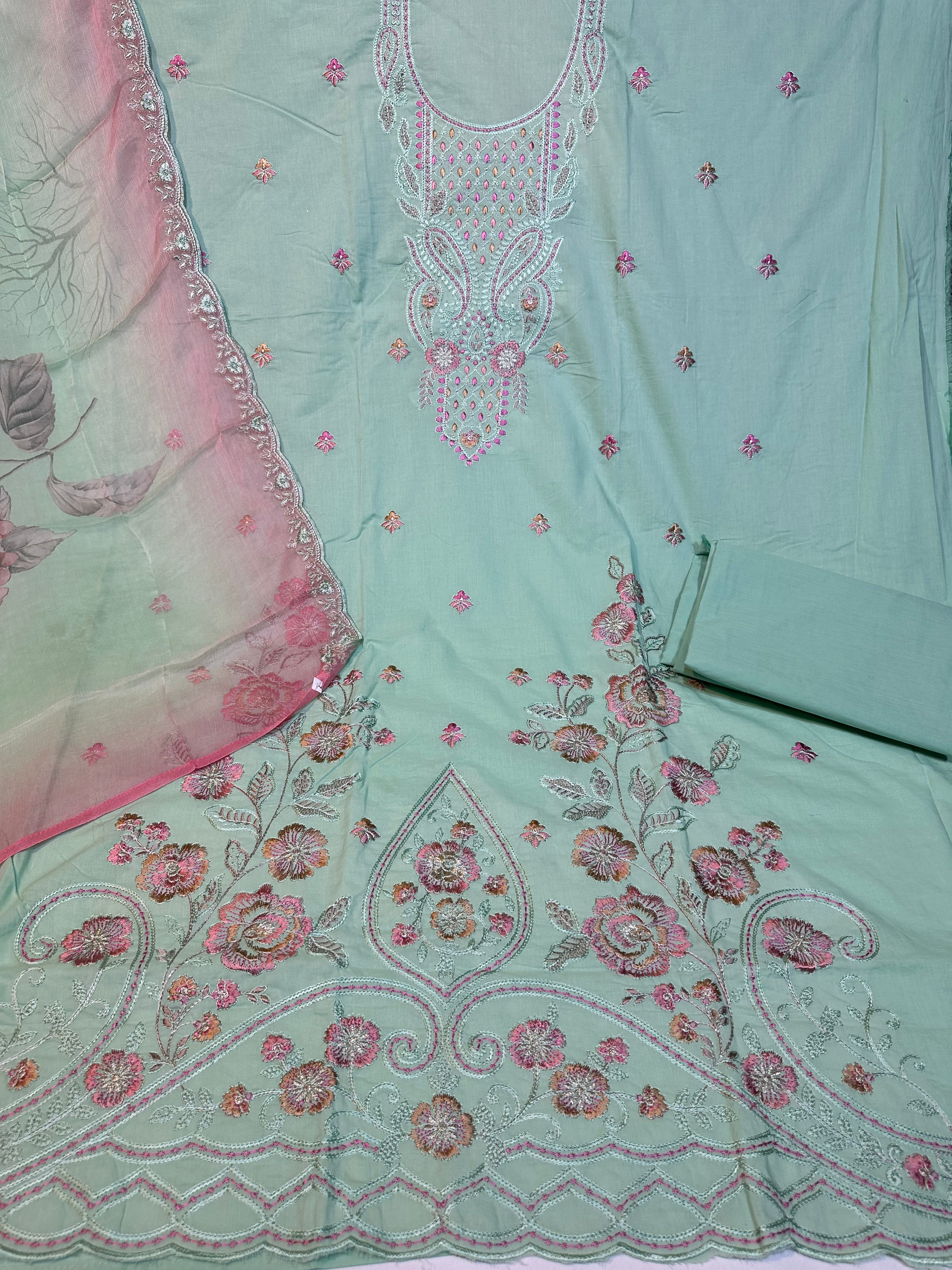 Pure lawn cotton with heavy Kashmiri work & pure chiffon digital print dupatta