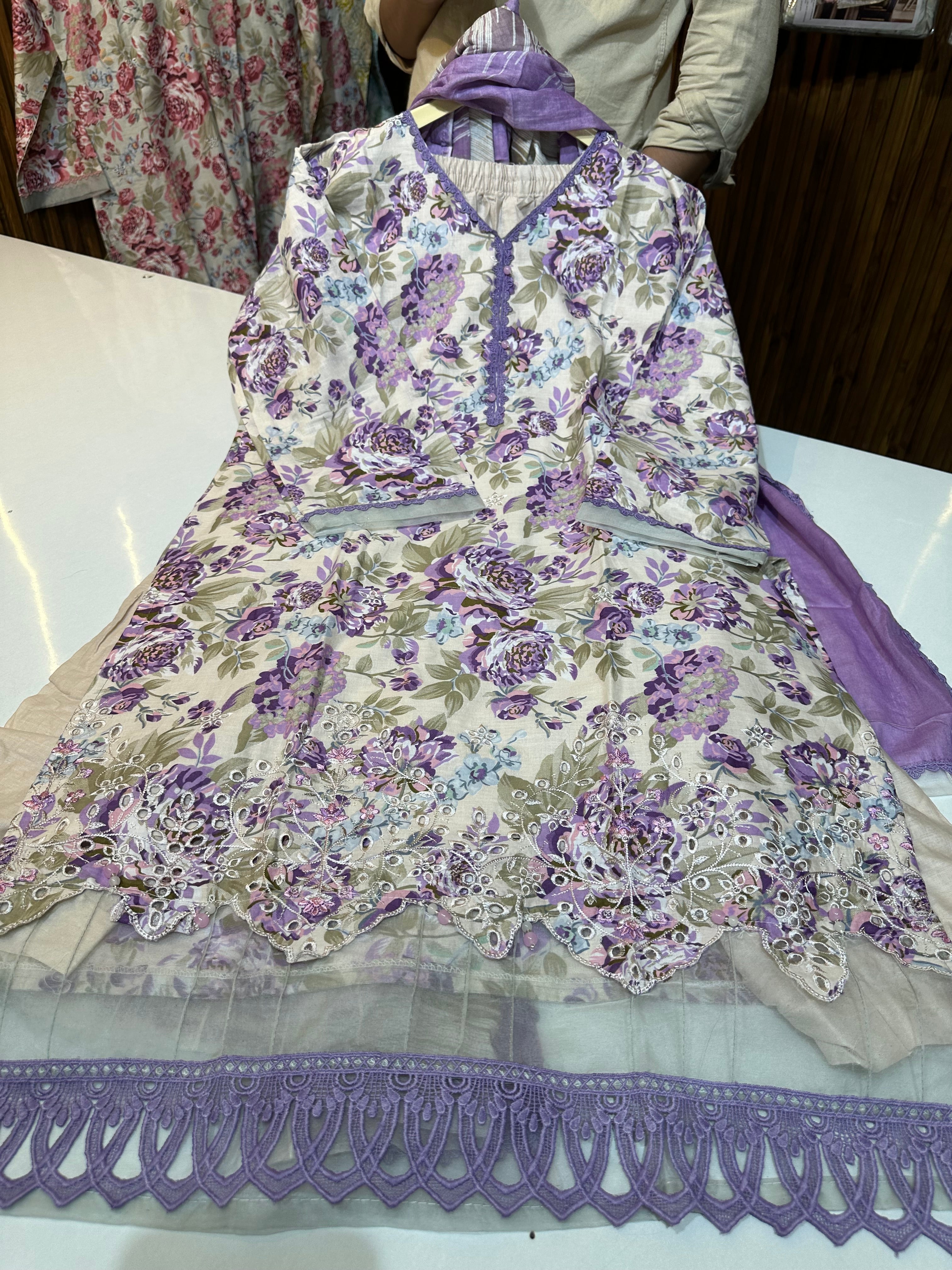 Pure cotton Karachi style suit with pure cotton dupatta