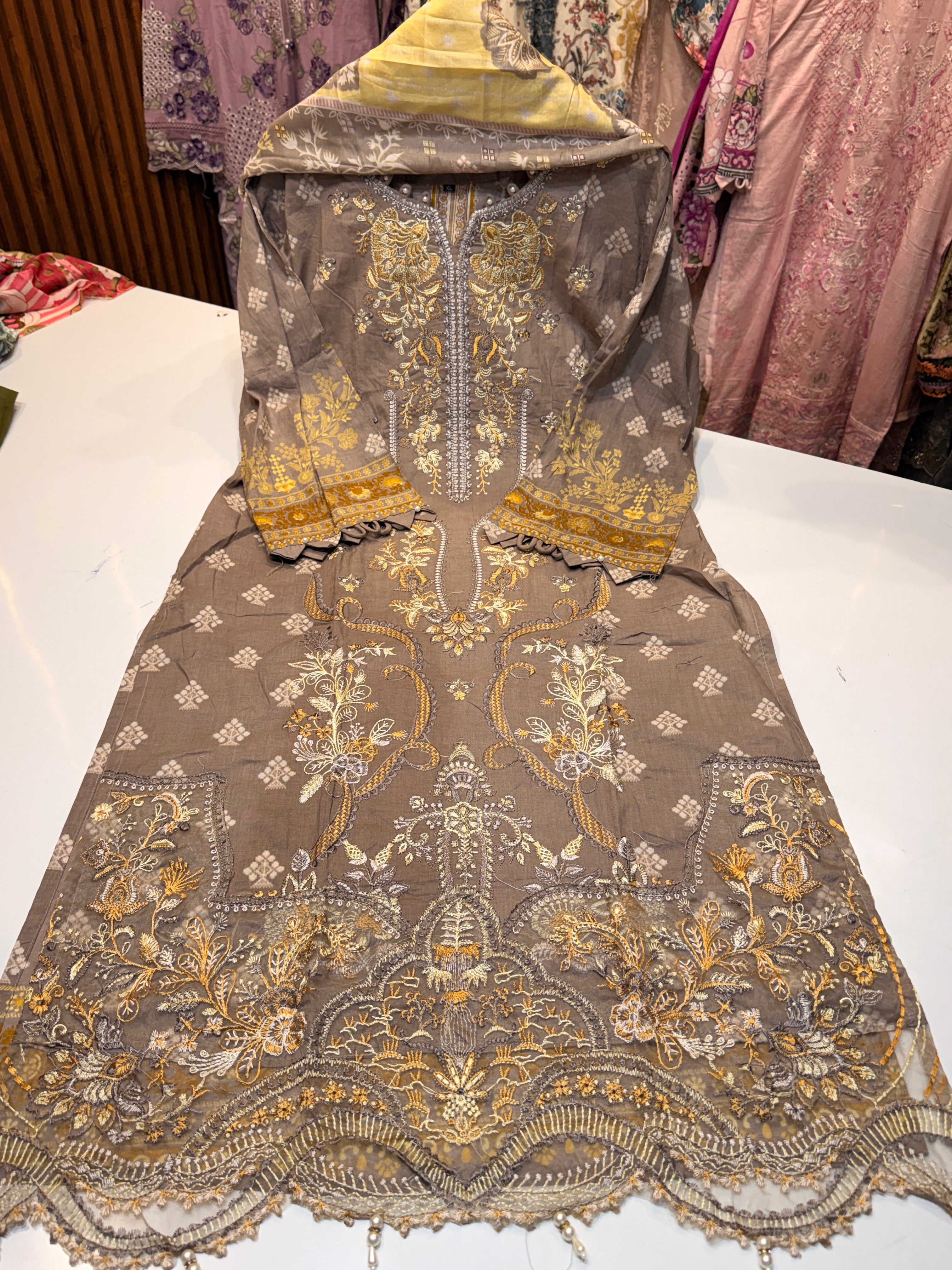 Pure cotton heavy embroidery work (chevron) 🌸 stitched collection