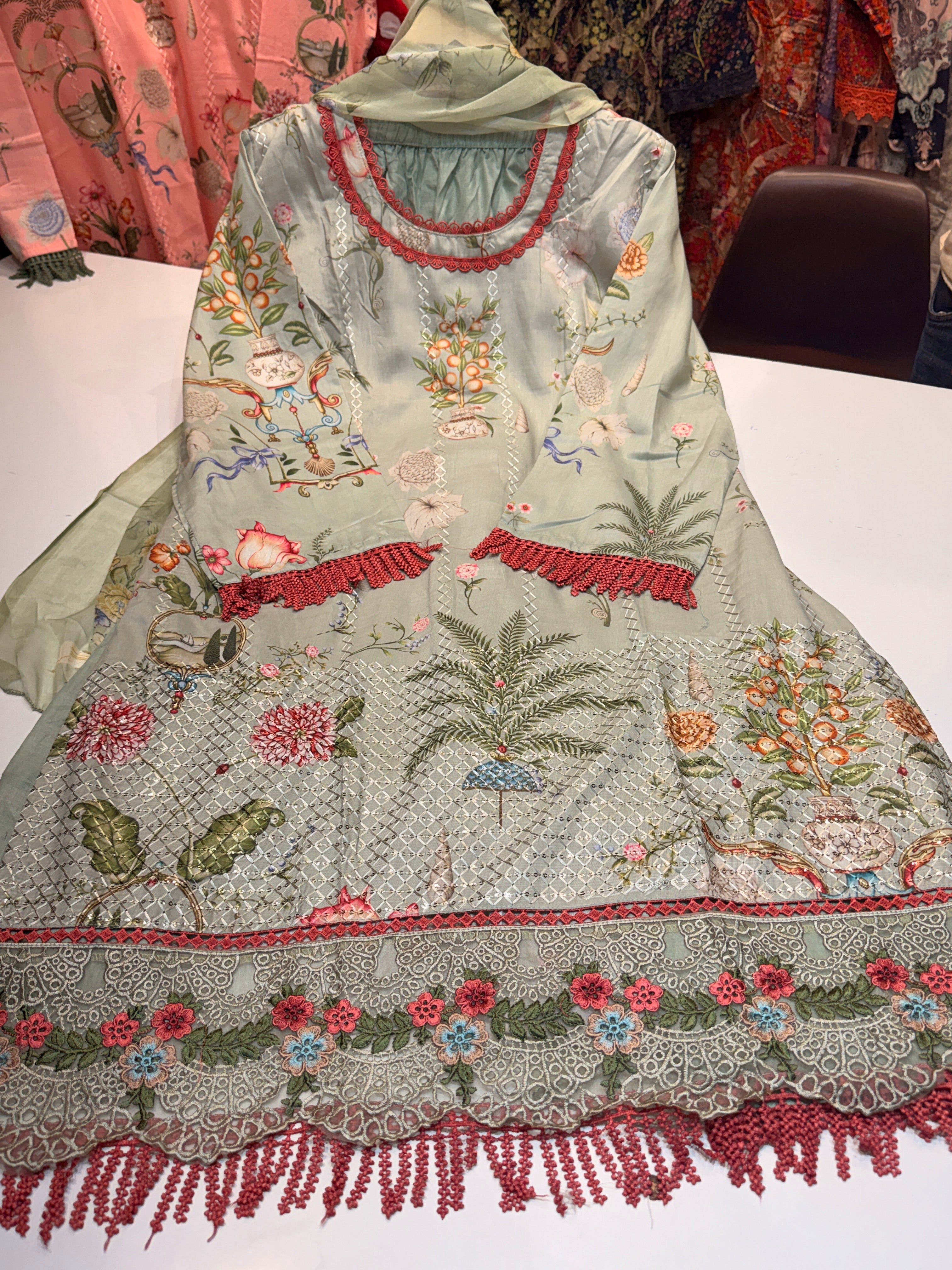 Pure cotton readymade Karachi collection with heavy patch work & pure chiffon digital printed dupatta