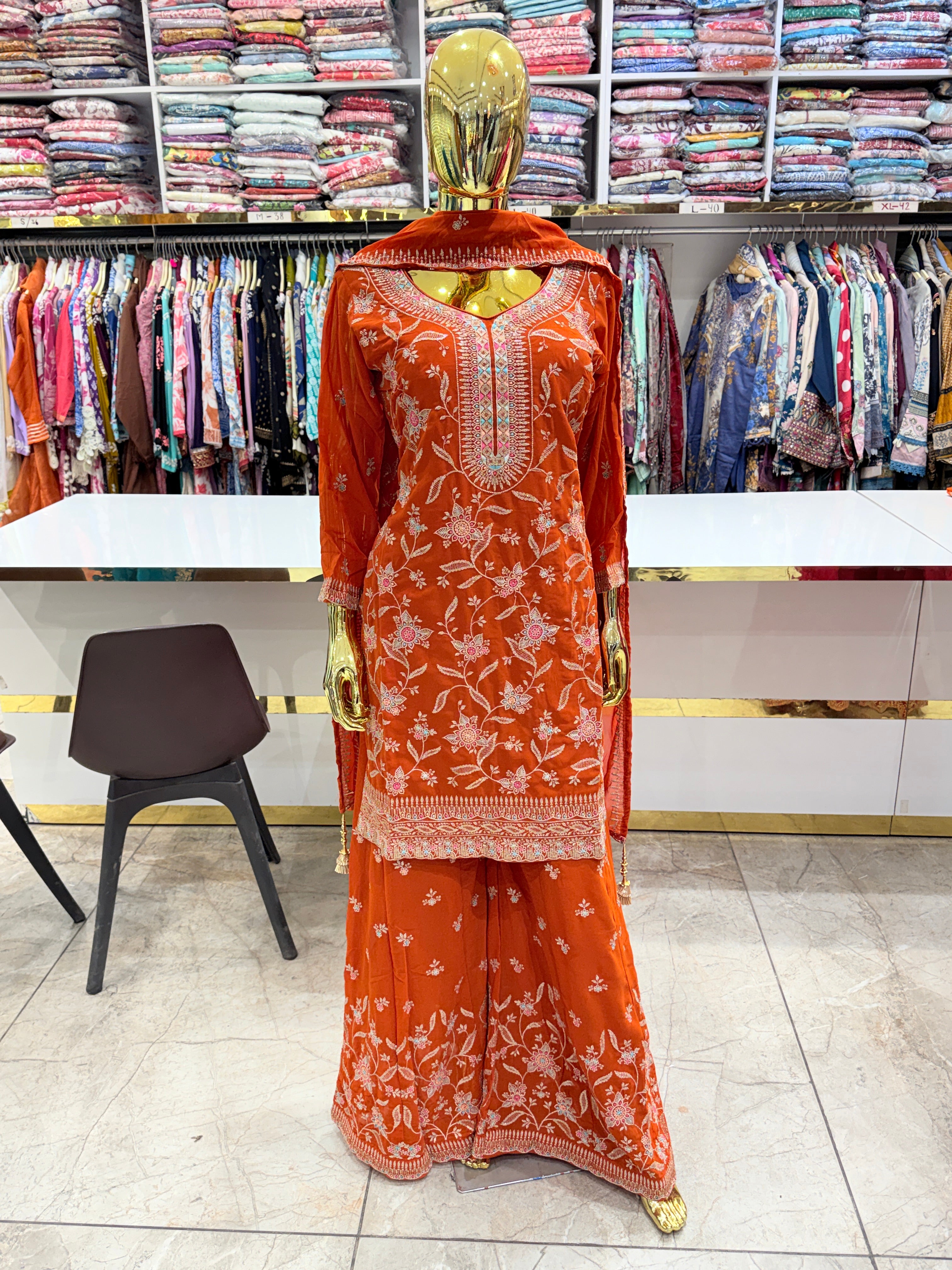 ❤️Pure georgette heavy work sharara dress