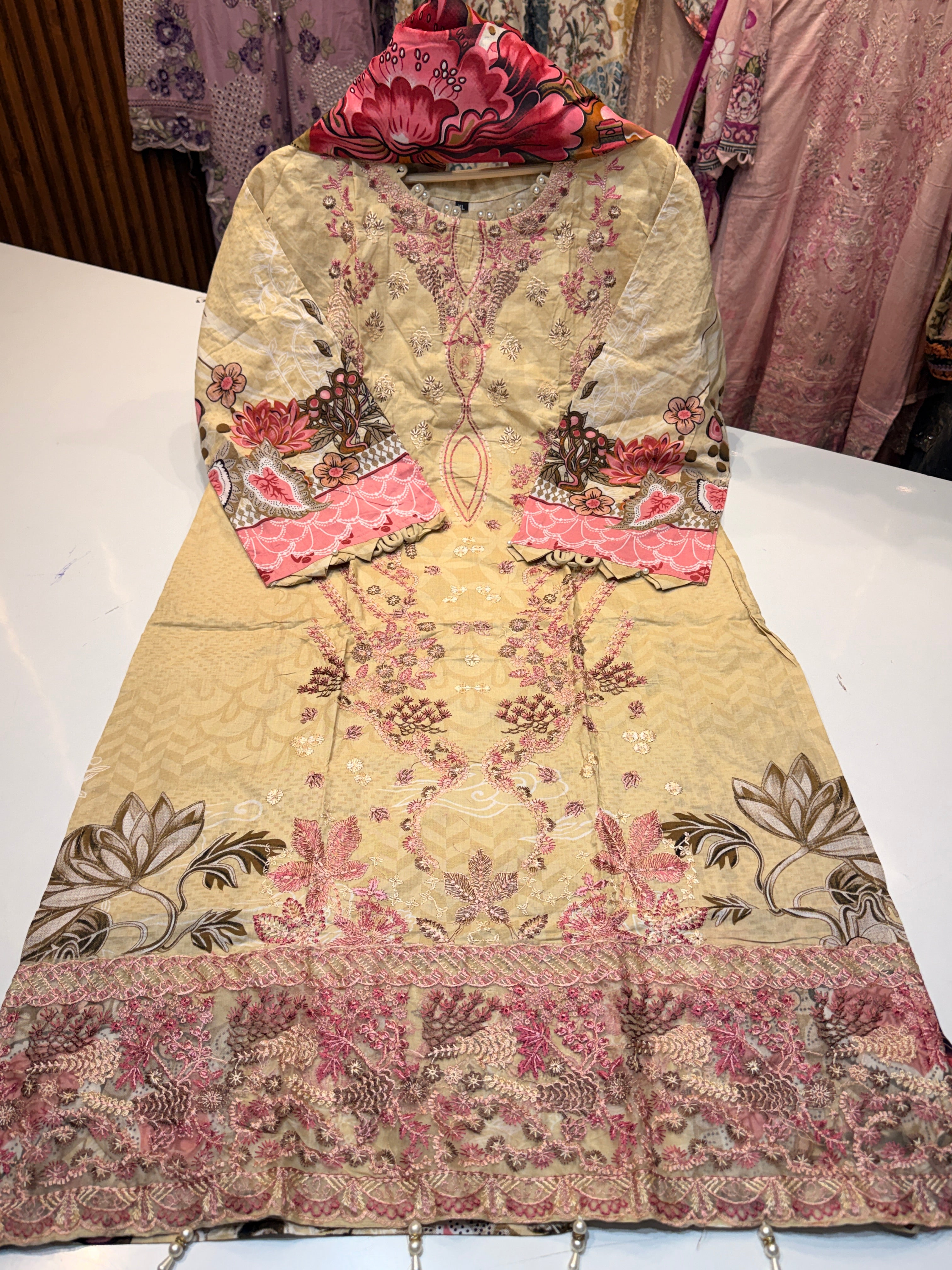 Pure cotton heavy embroidery work (chevron) 🌸 stitched collection