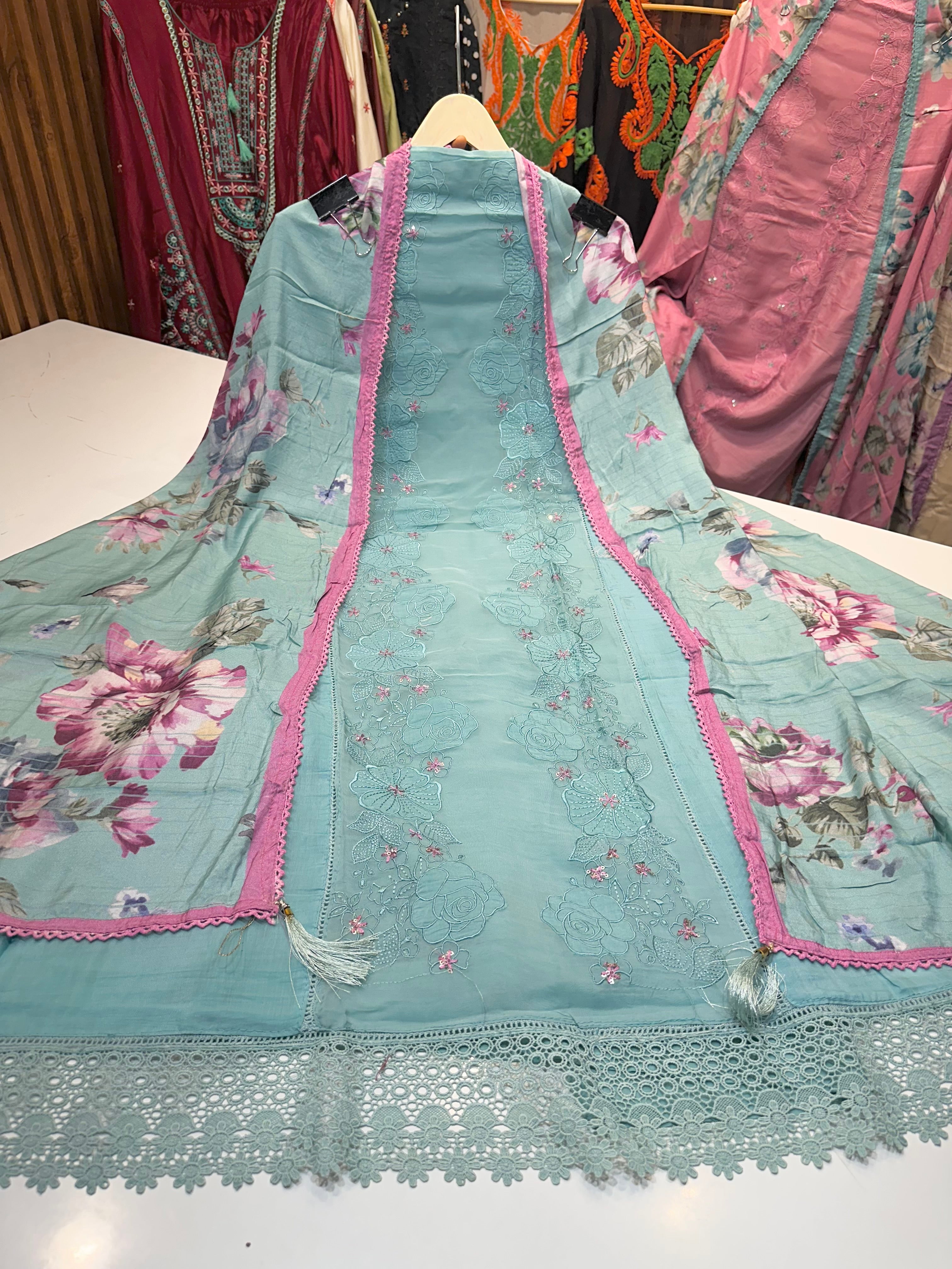 Product code:-(mul 01)Pure mul chanderi collection with heavy applique work