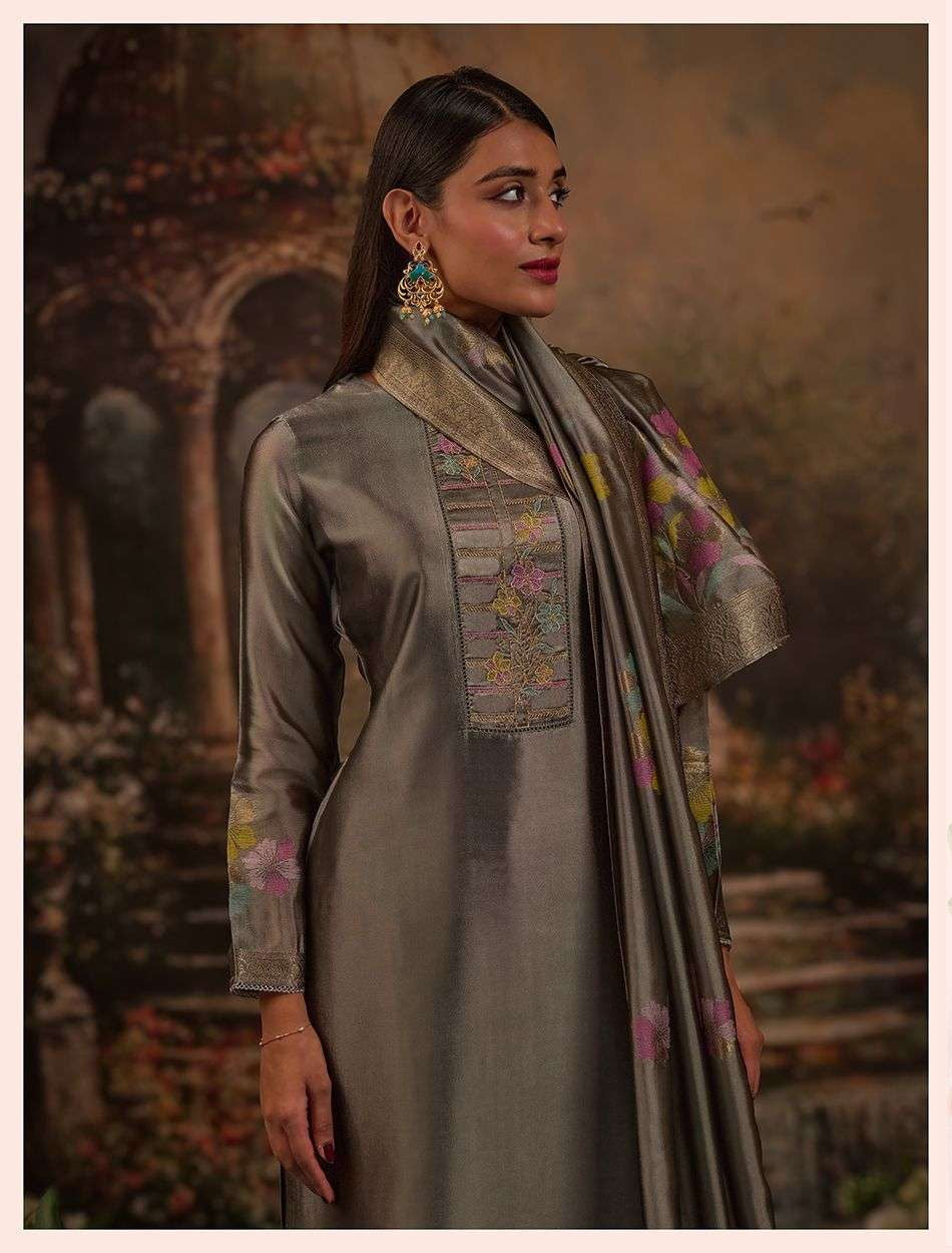 Product code(NETRA). Netra Banarsi silk suit with elegant work ( Rakhi Special Offer )