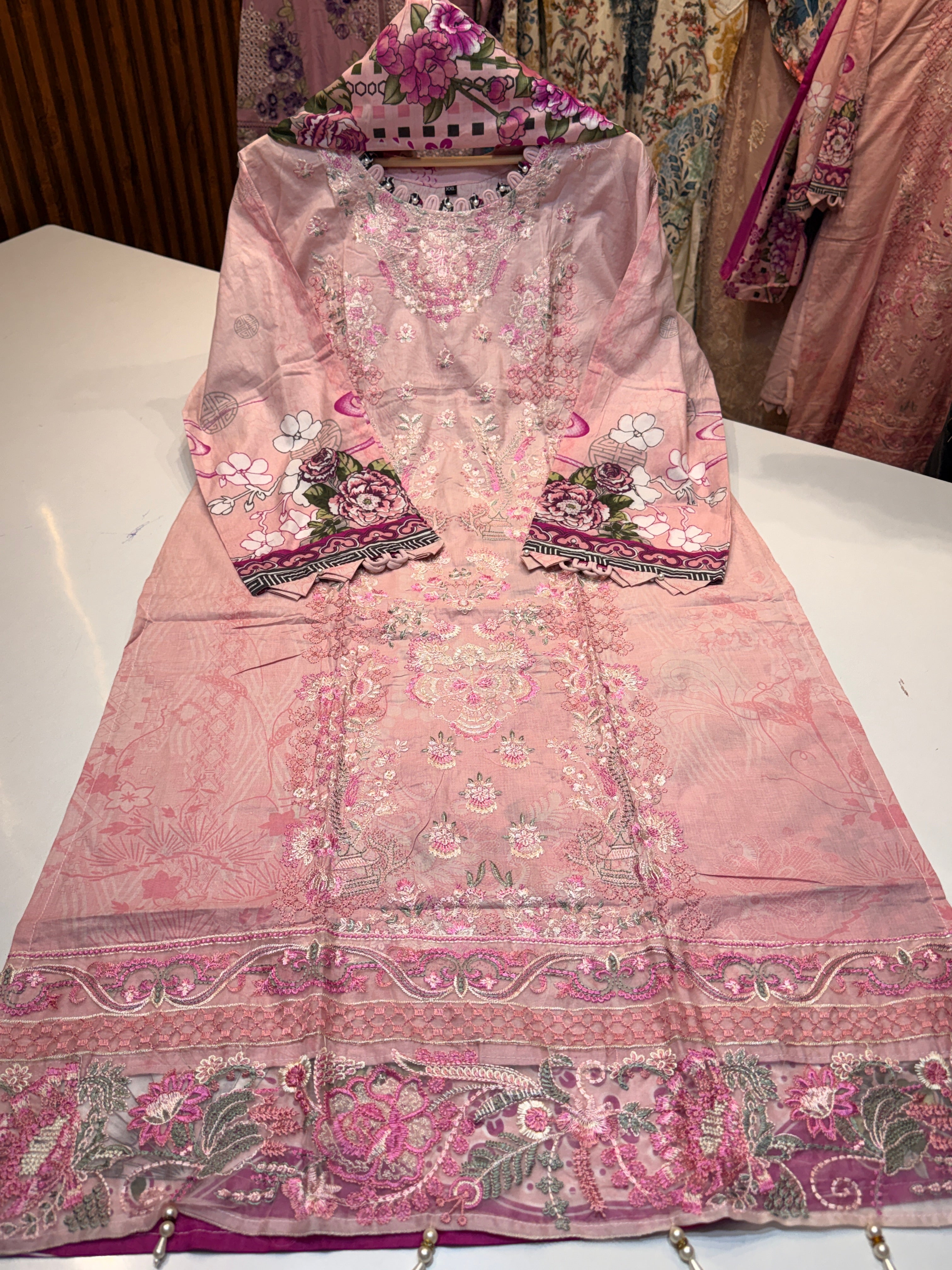 Pure cotton heavy embroidery work (chevron) 🌸 stitched collection