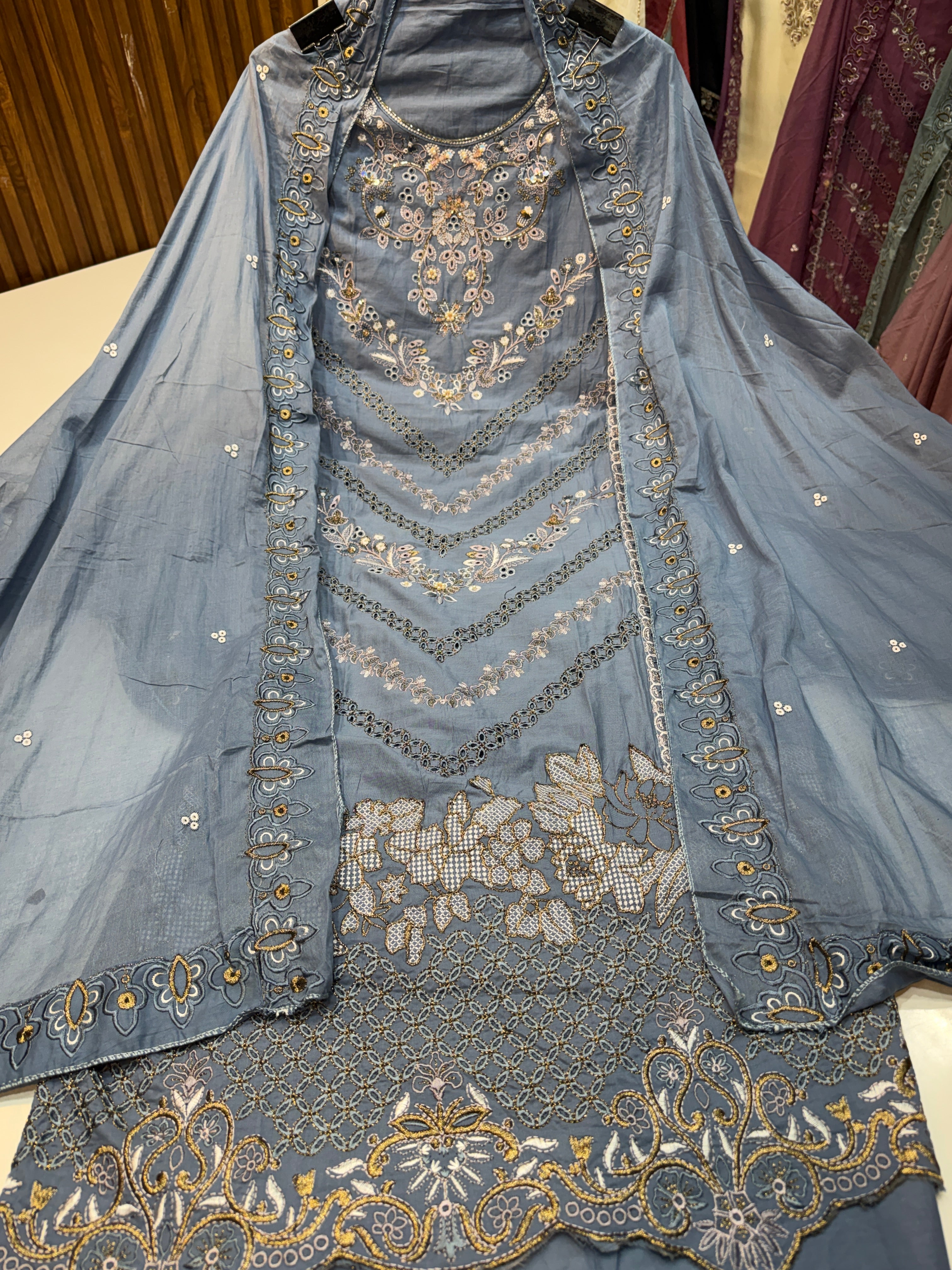 🏷️Product code:-(1601) pure cotton heavy cutwork + handwork suit with pure cotton dupatta