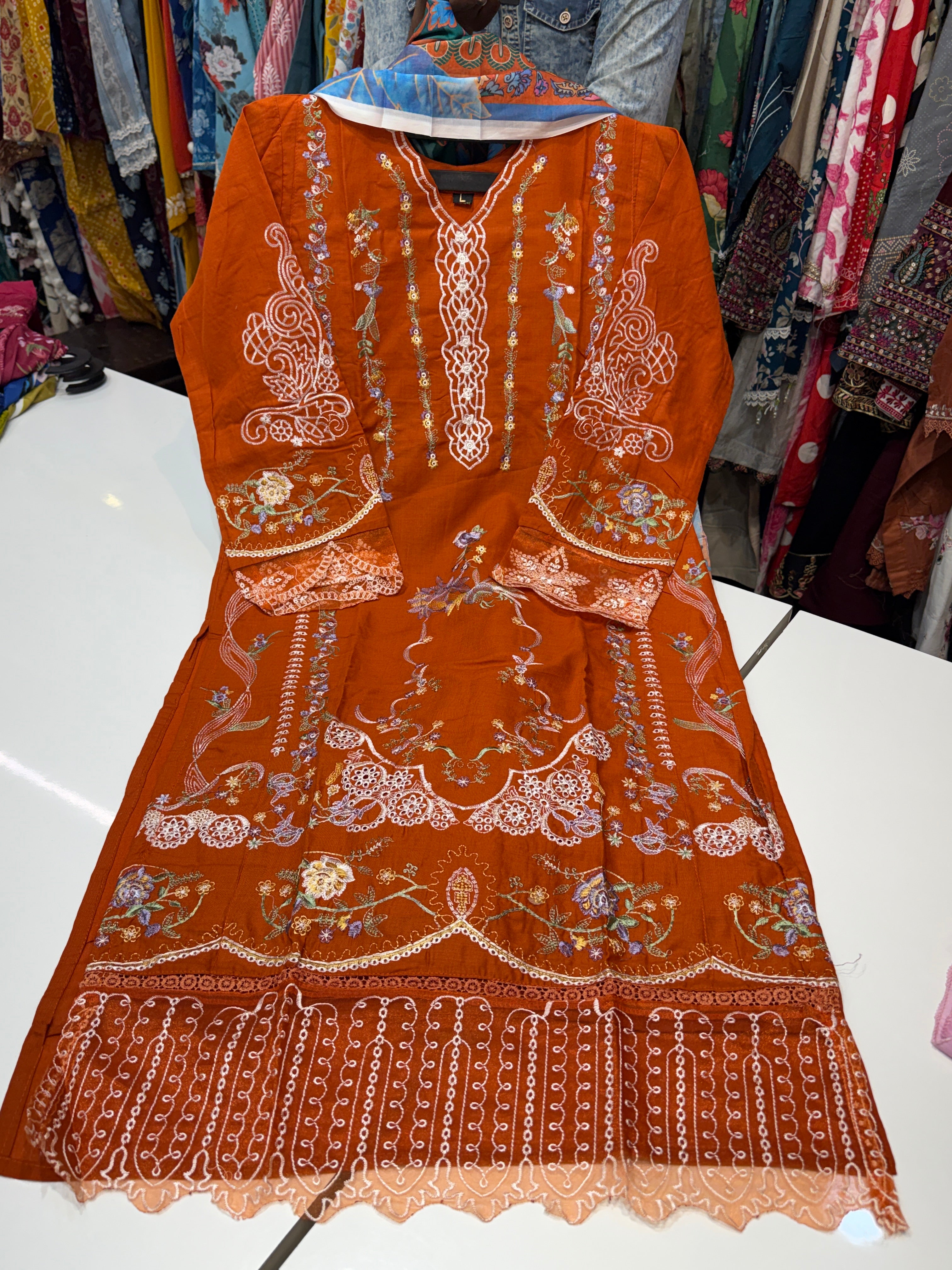 🏷️Stock clearance sale Pure cotton with heavy embroidery & cotton printed dupatta