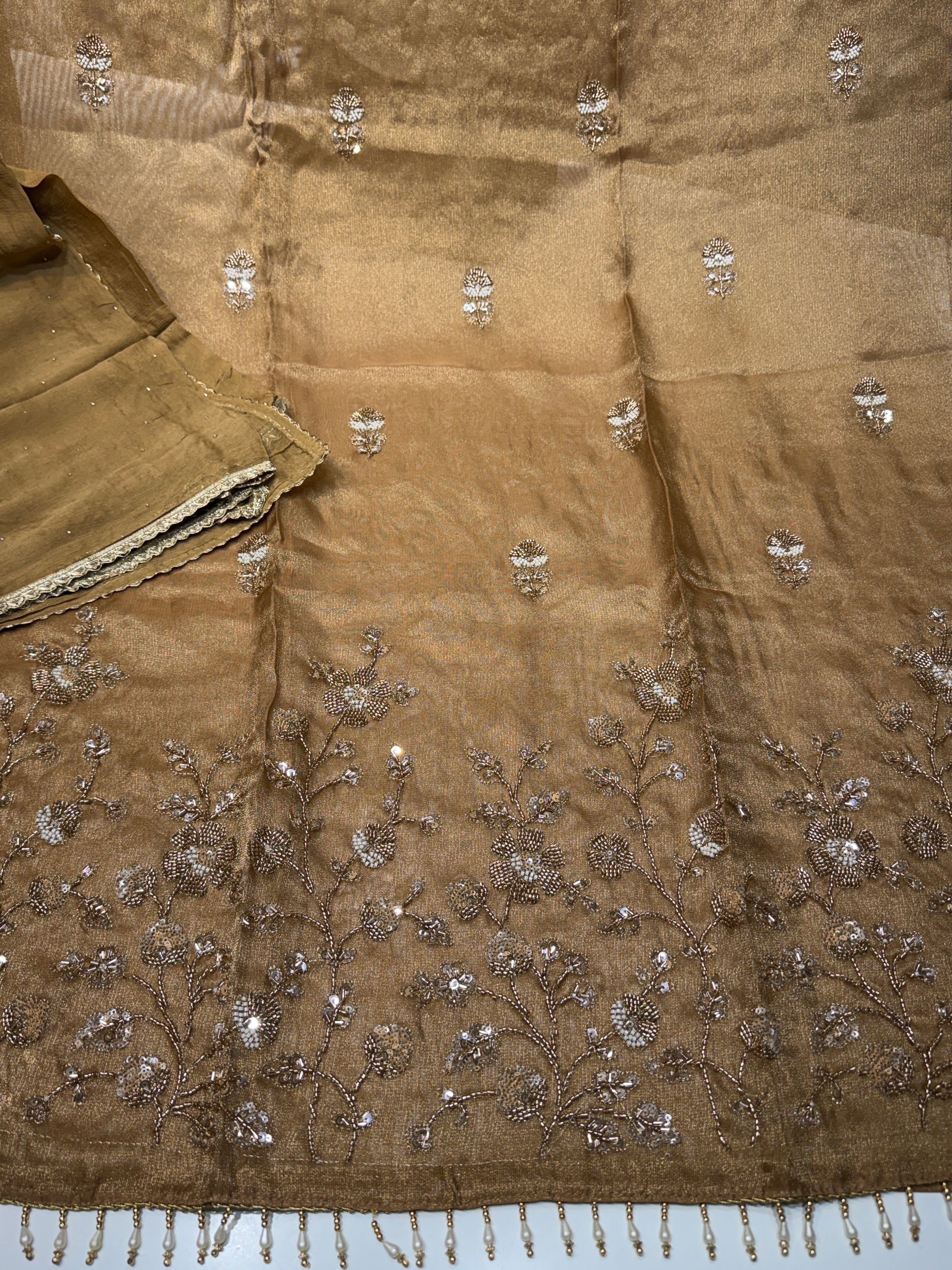 🏷️Product code:-(B-1100)Pure Burberry fabric with heavy handwork pure chiffon dupatta