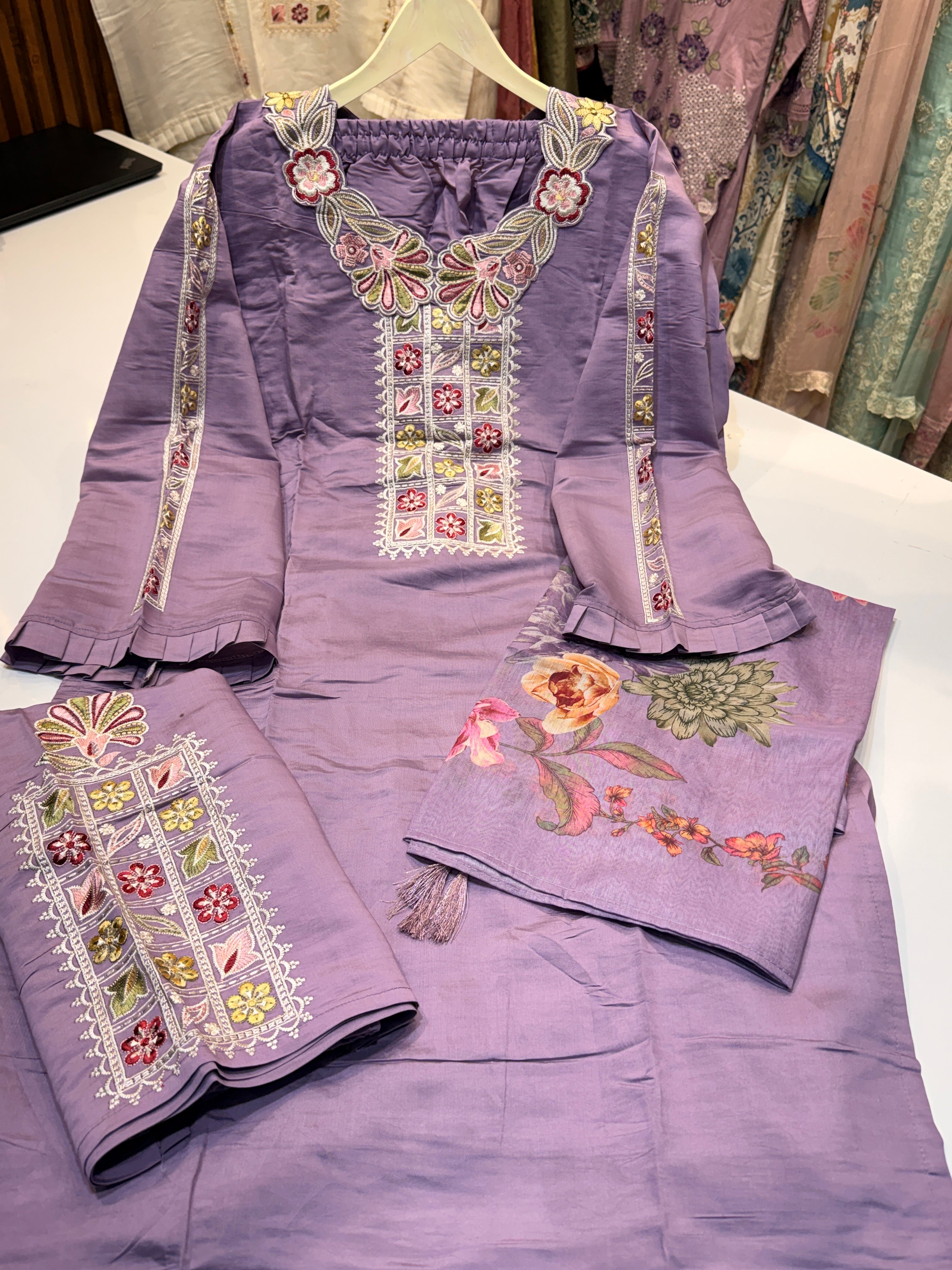 Product code:-(101)Cotton silk designer suit with work plazo ❤️