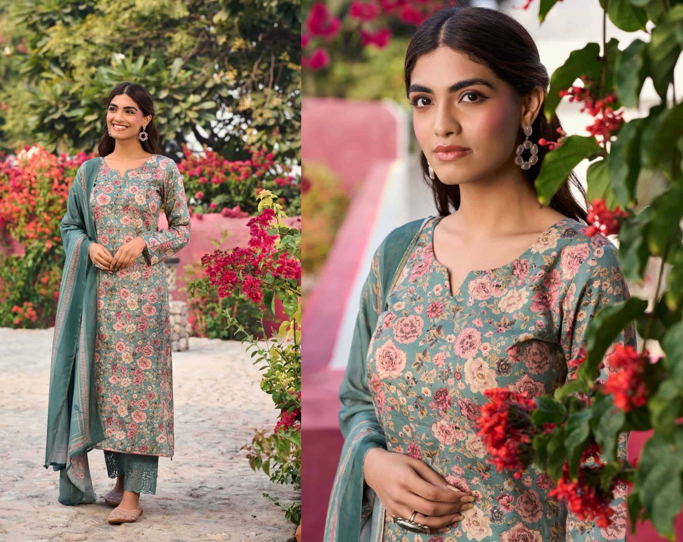 Pure jaam cotton suit with bottom patch work & pure muslin dupatta with digital print