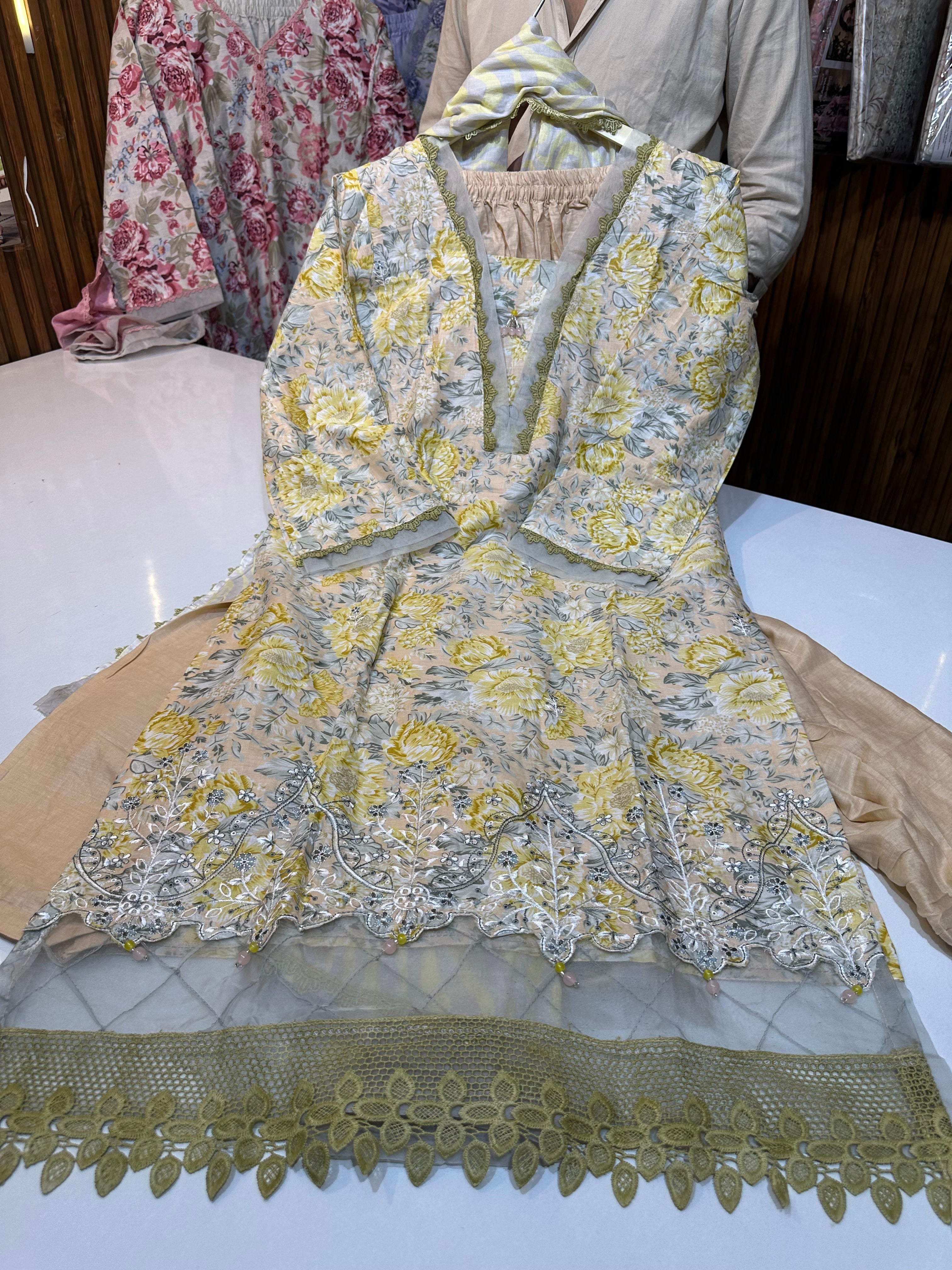 Pure cotton Karachi style suit with pure cotton dupatta