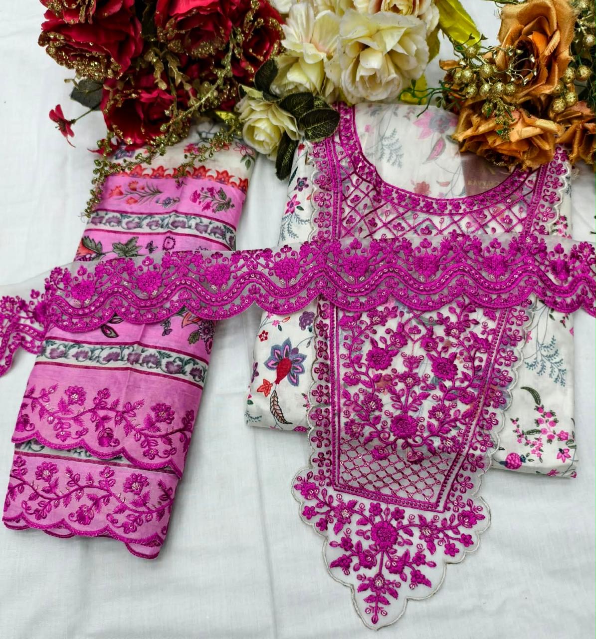 🏷️PRODUCT CODE:-(MAHNOOR) pure cotton suit with neck & Daman patch