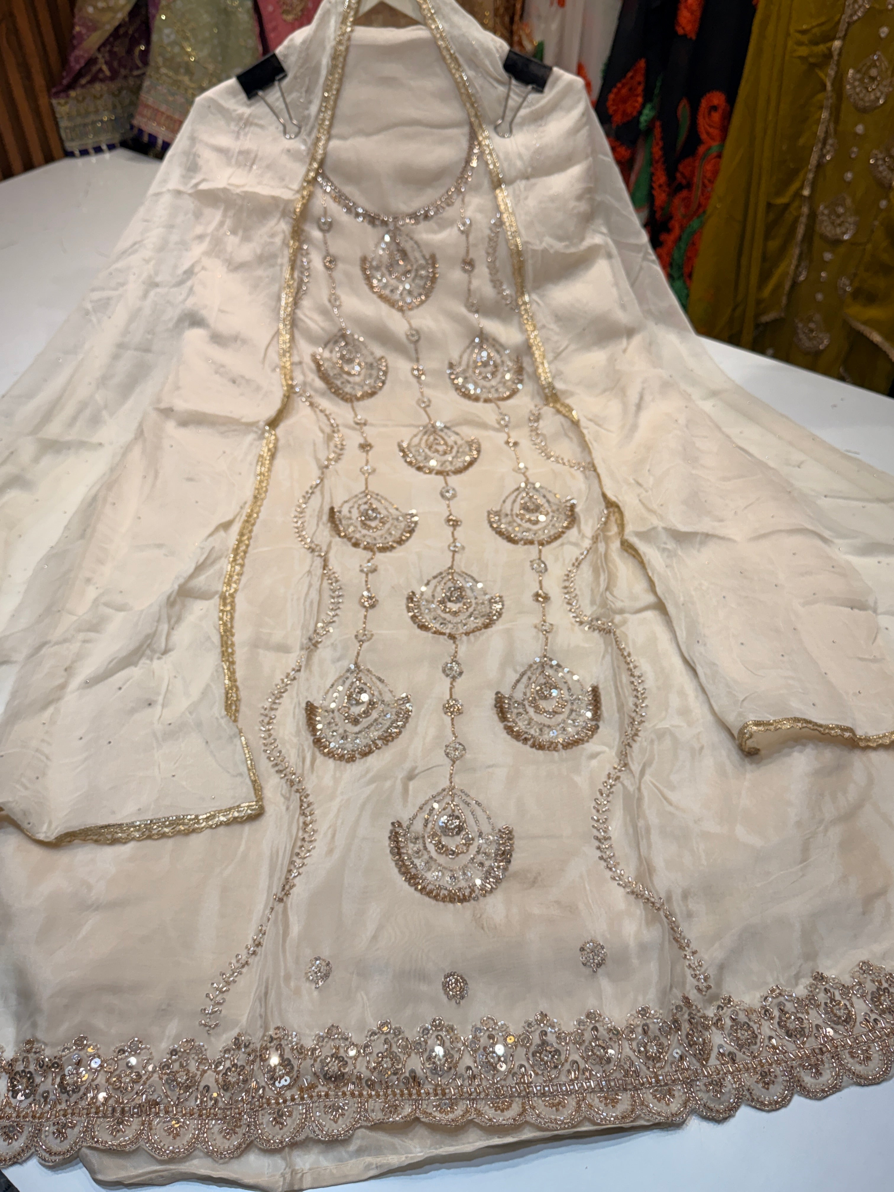 Product code:-(1251)Pure Glass organza heavy handwork suit with pure chiffon dupatta