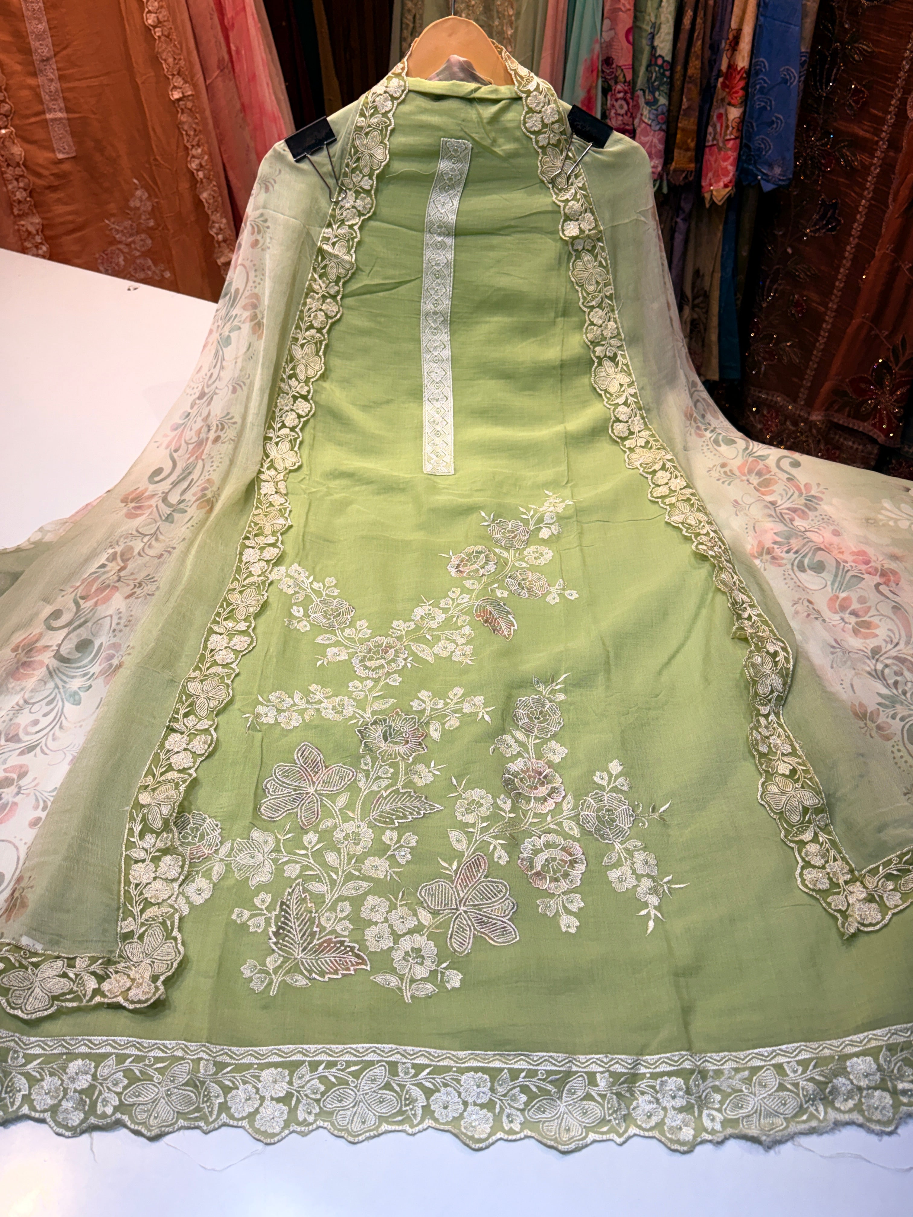 Pure mul chanderi with handwork & pure chiffon dupatta
