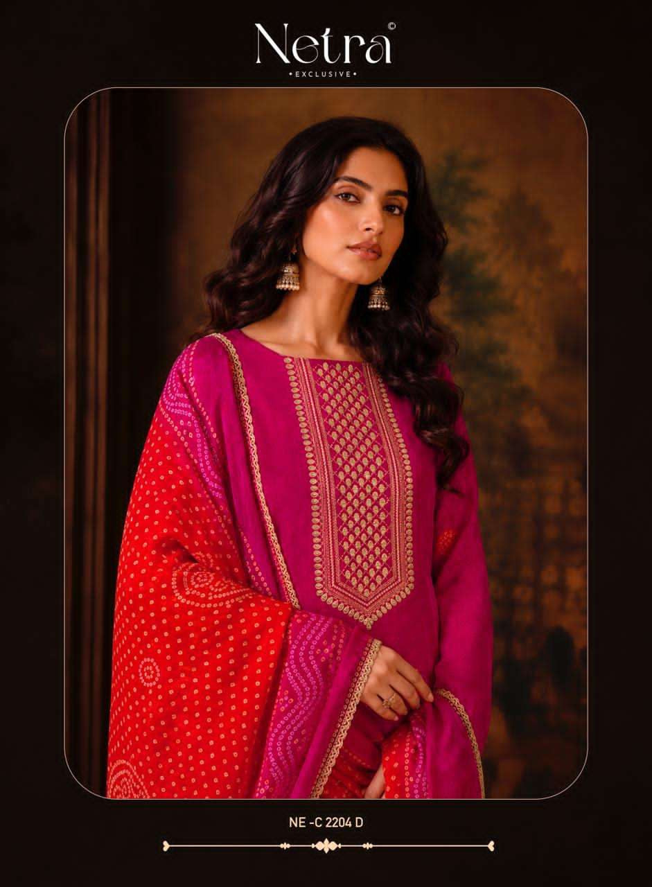 Product code:-(2001)Premium Pure Gajji Silk With Bandhani Print Or Embroidery Work And Fancy Lace Daman And Sleeves