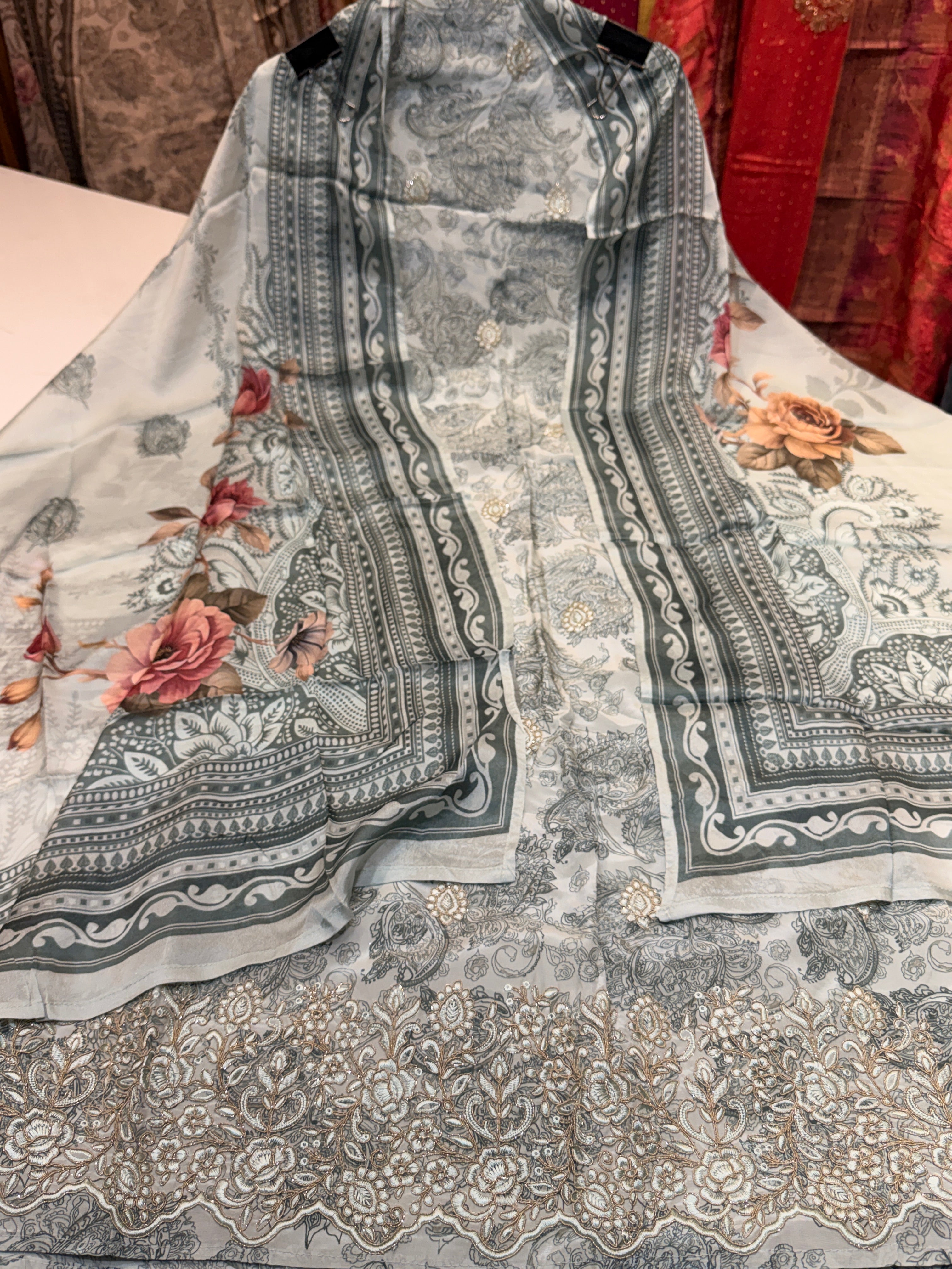 🏷️Product code:-(C-1401)Pure natural crape with digital print & elegance heavy work