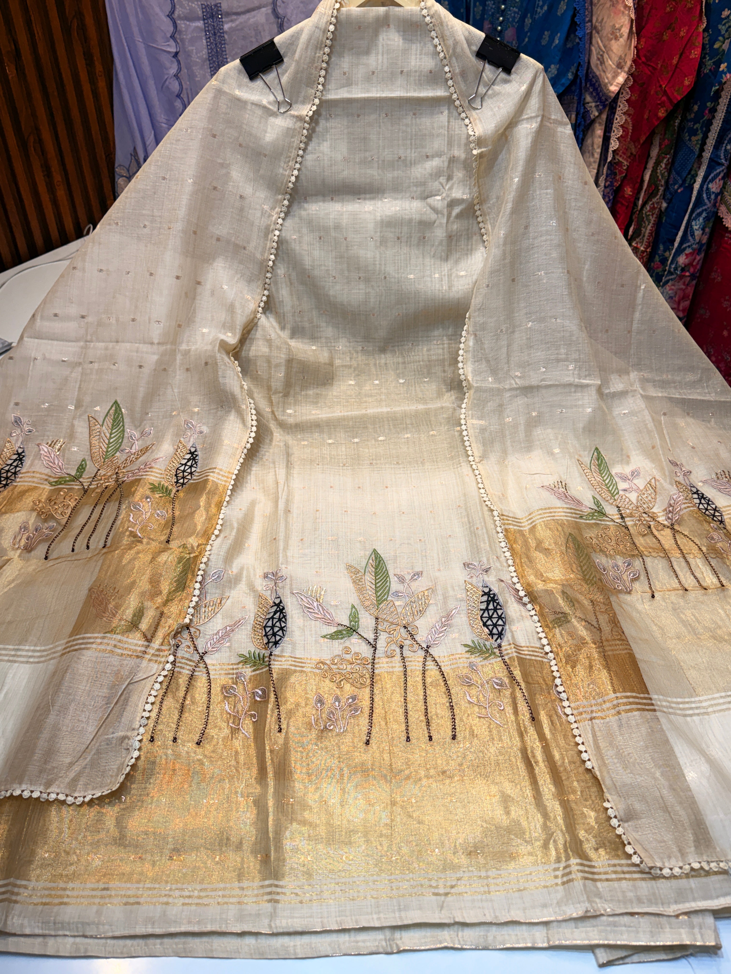 Silk designer suit with elegance light embroidery work