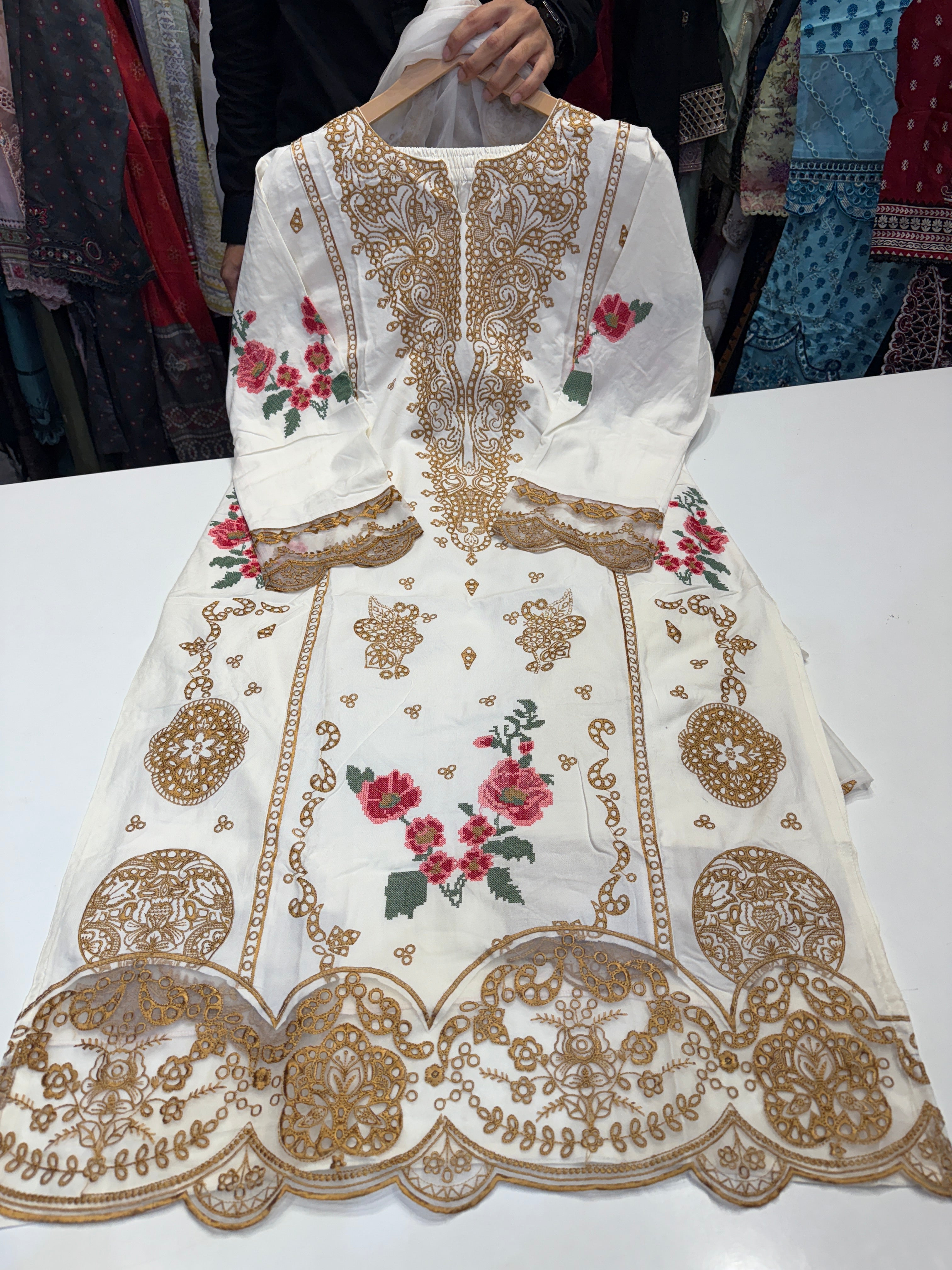 Designer Rayon Suit with Organza Dupatta