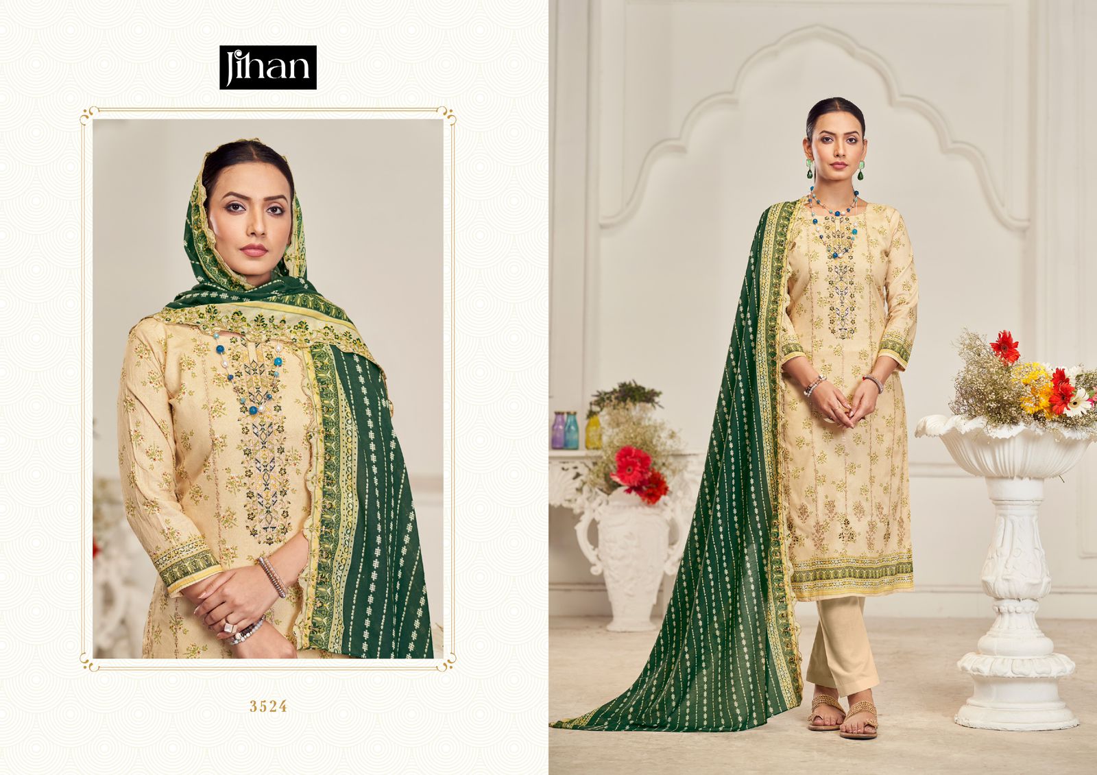 (🏷️Product code):-(JCE01)Jihan crafted elegance embroidery work with chiffon/cotton dupatta