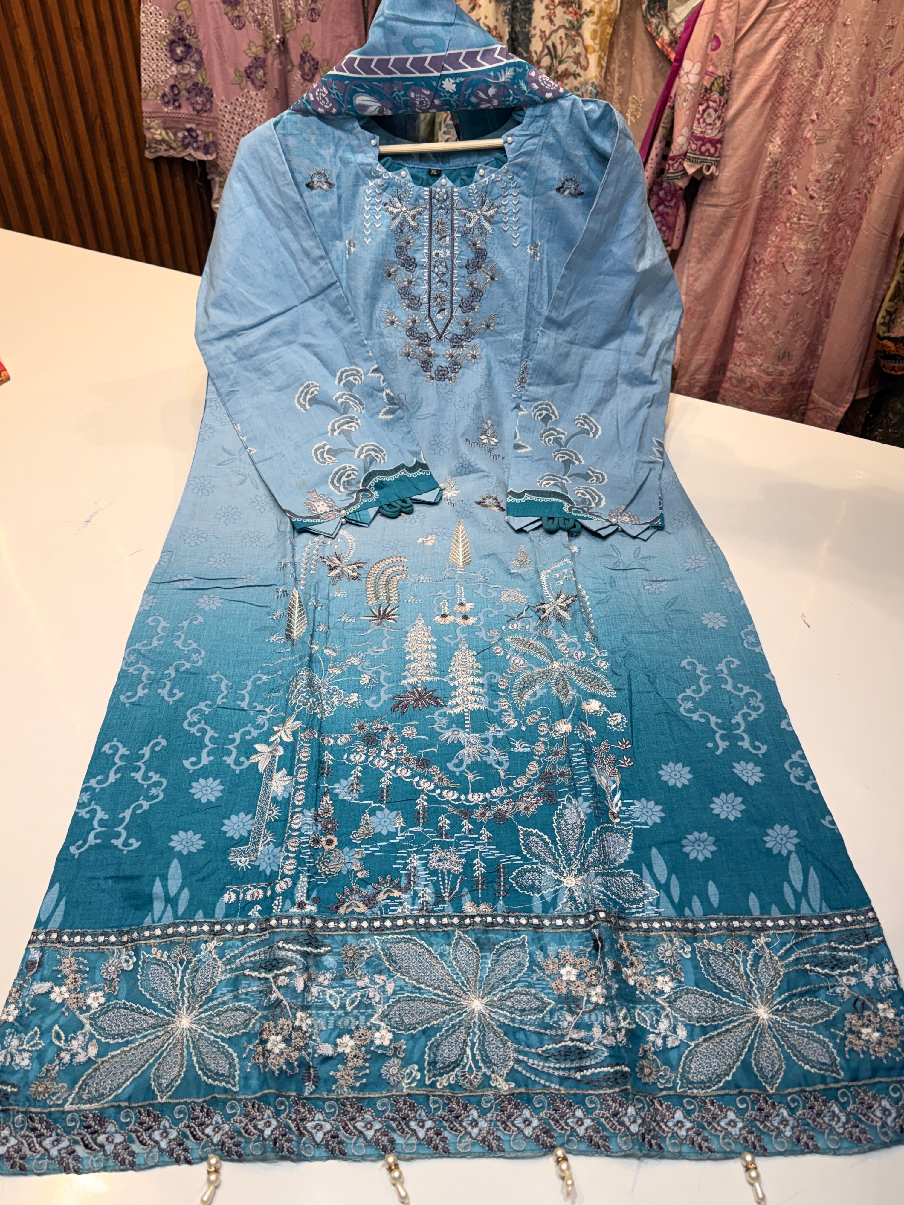 Pure cotton heavy embroidery work (chevron) 🌸 stitched collection