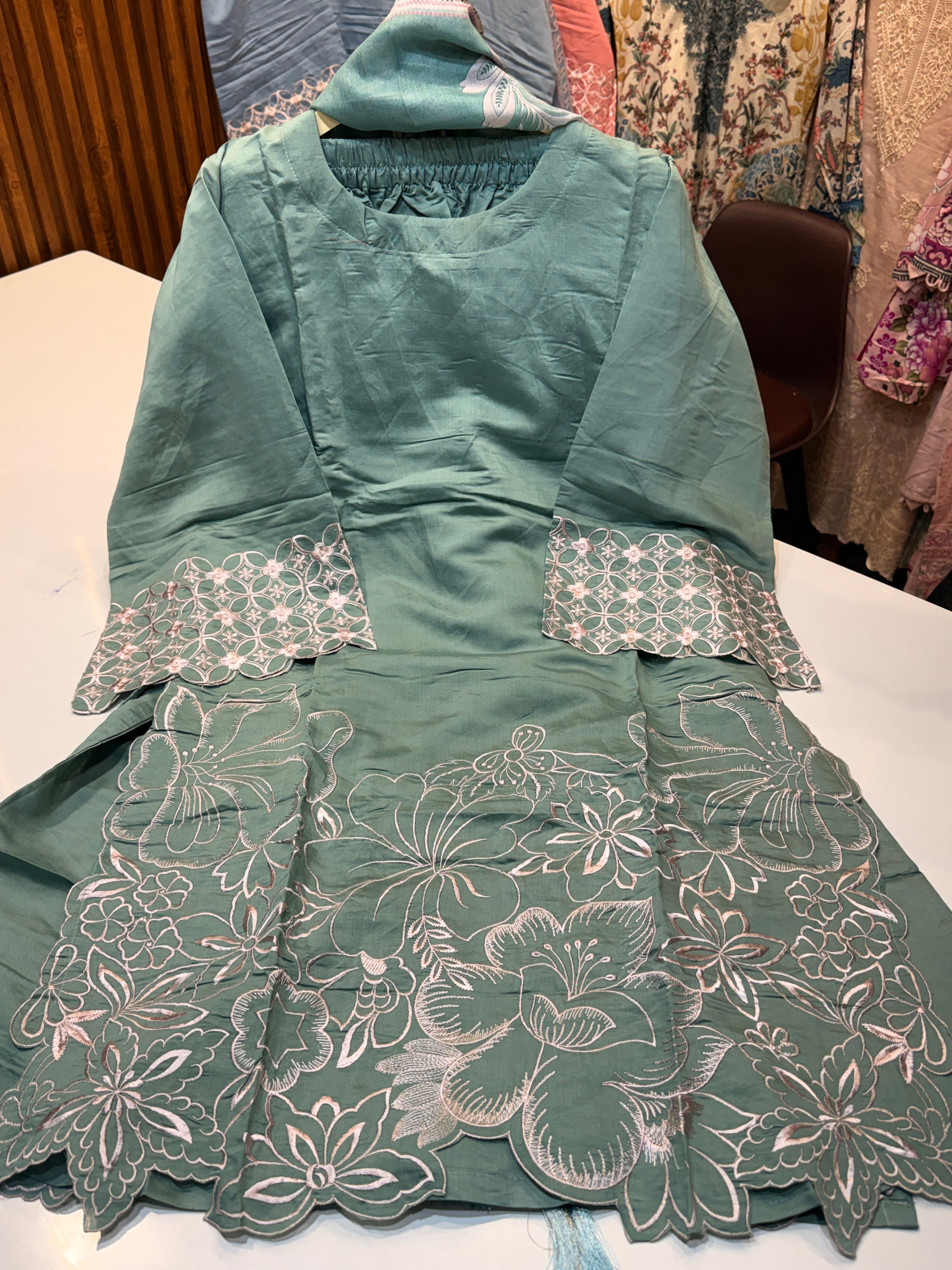 Rakhi special sale 🔥( cotton silk suit with muslin digital printed dupatta & heavy embroidery & with work plazo