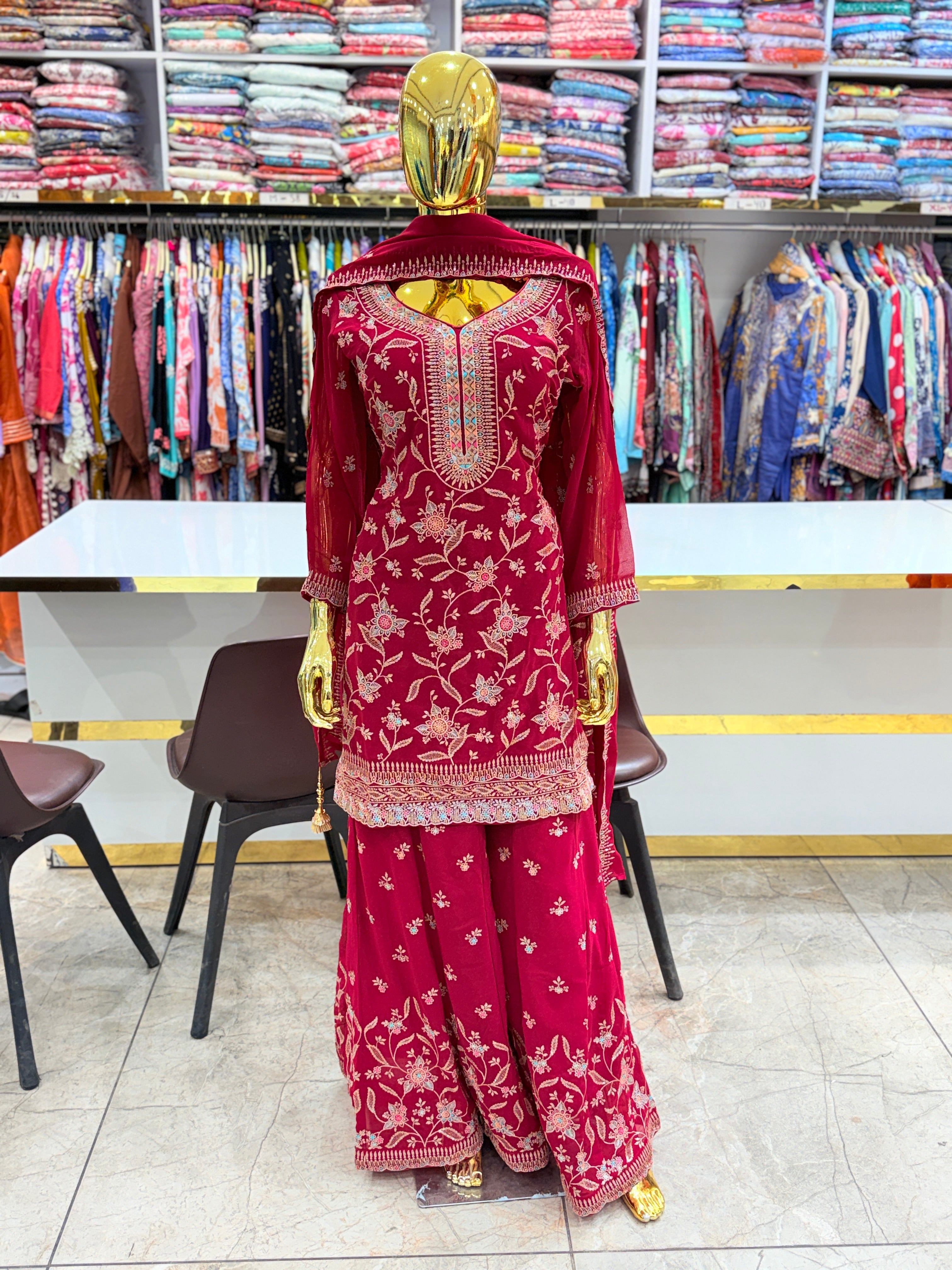 ❤️Pure georgette heavy work sharara dress