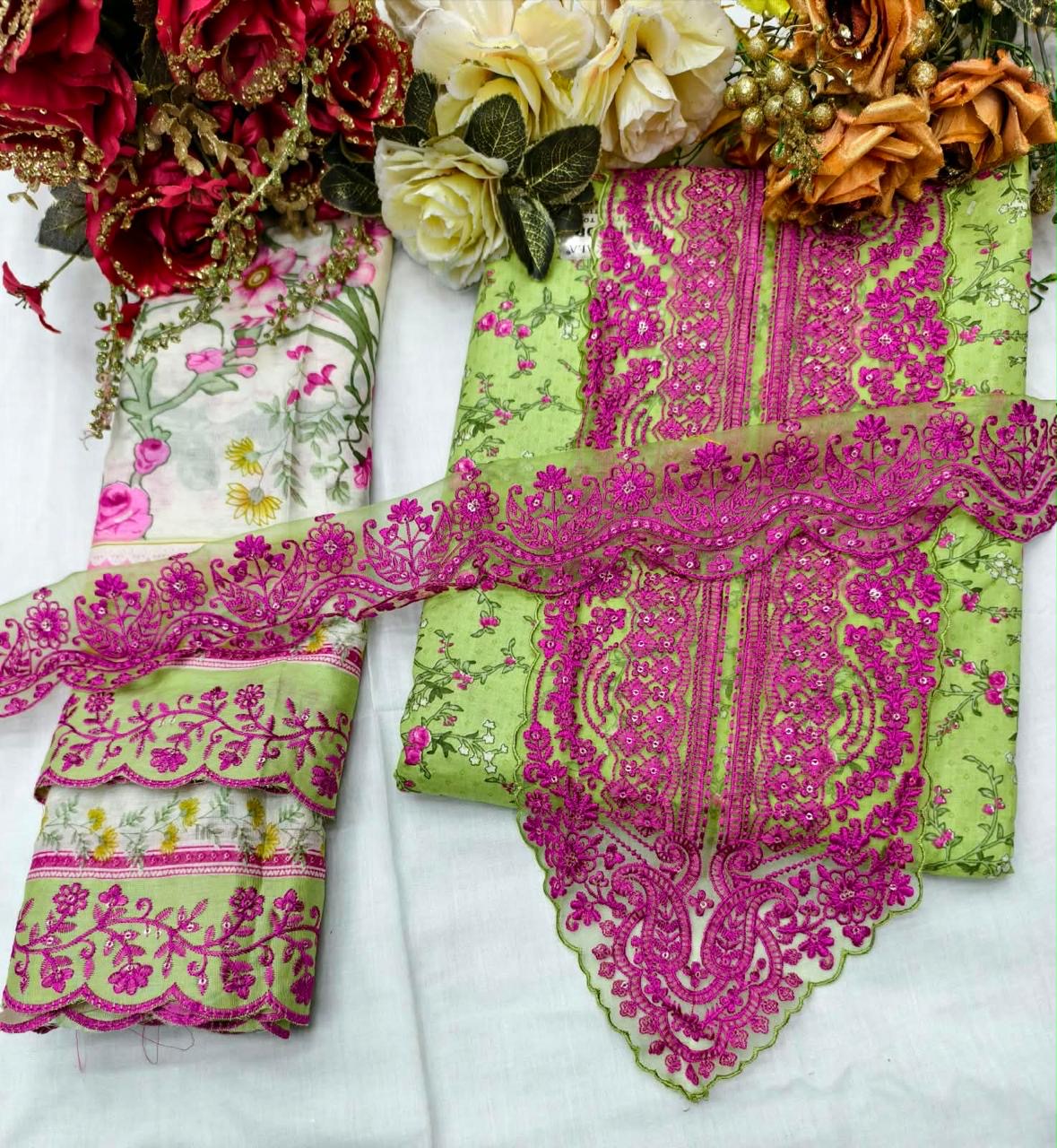 🏷️PRODUCT CODE:-(MAHNOOR) pure cotton suit with neck & Daman patch