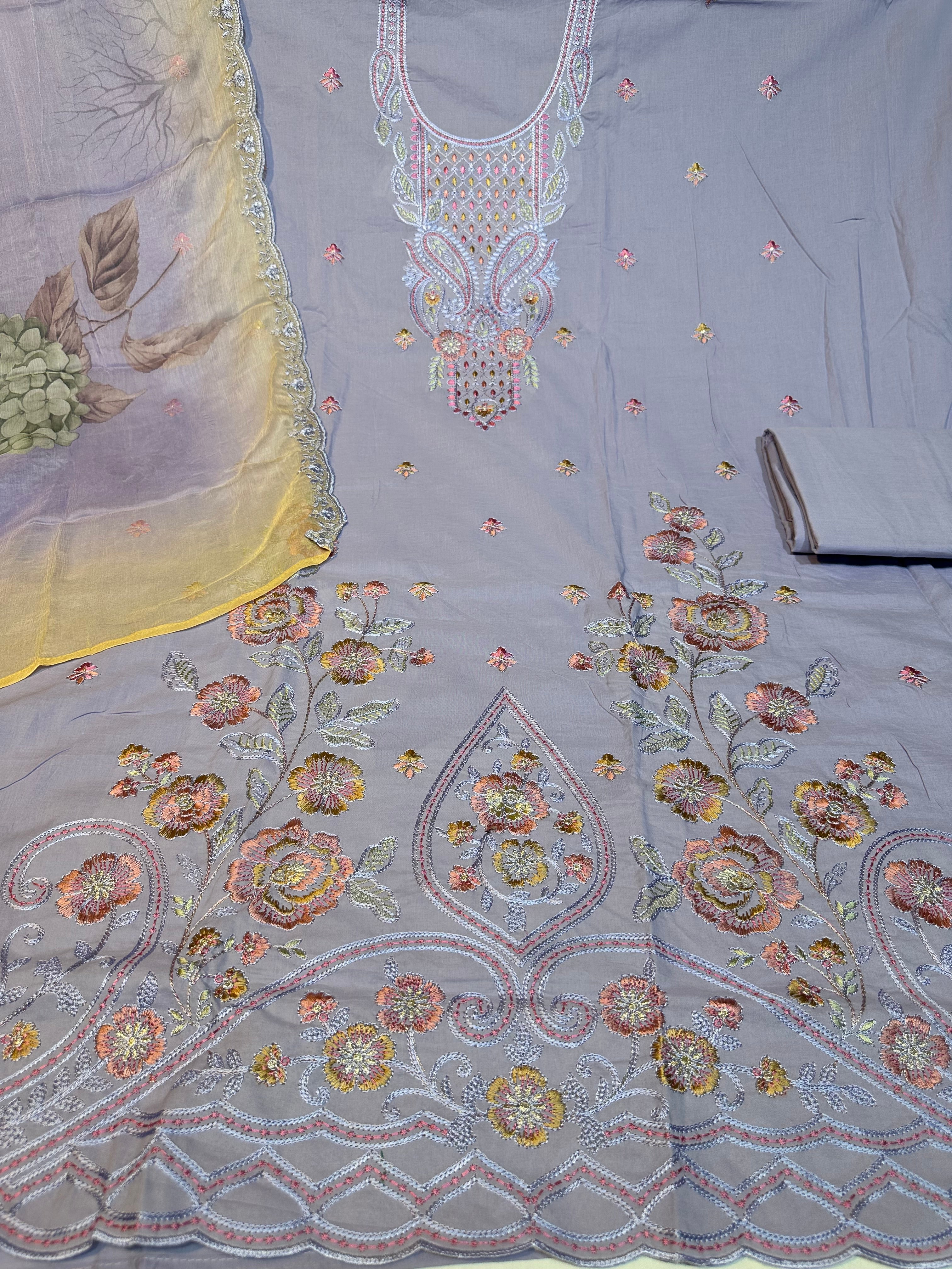 Pure lawn cotton with heavy Kashmiri work & pure chiffon digital print dupatta
