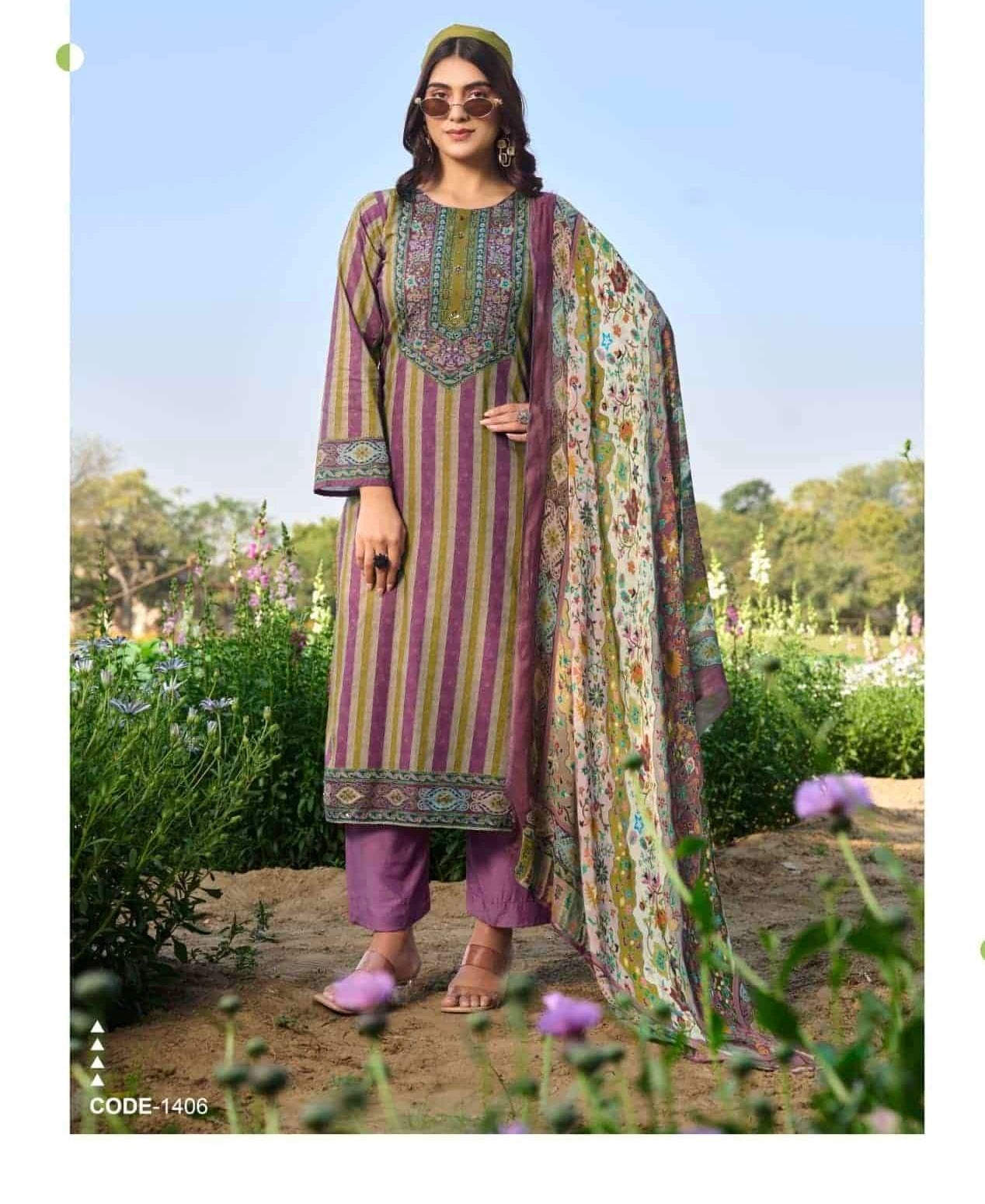 (Summer sale ) Pure lawn cotton Karachi suit with pure muslin digital printed dupatta