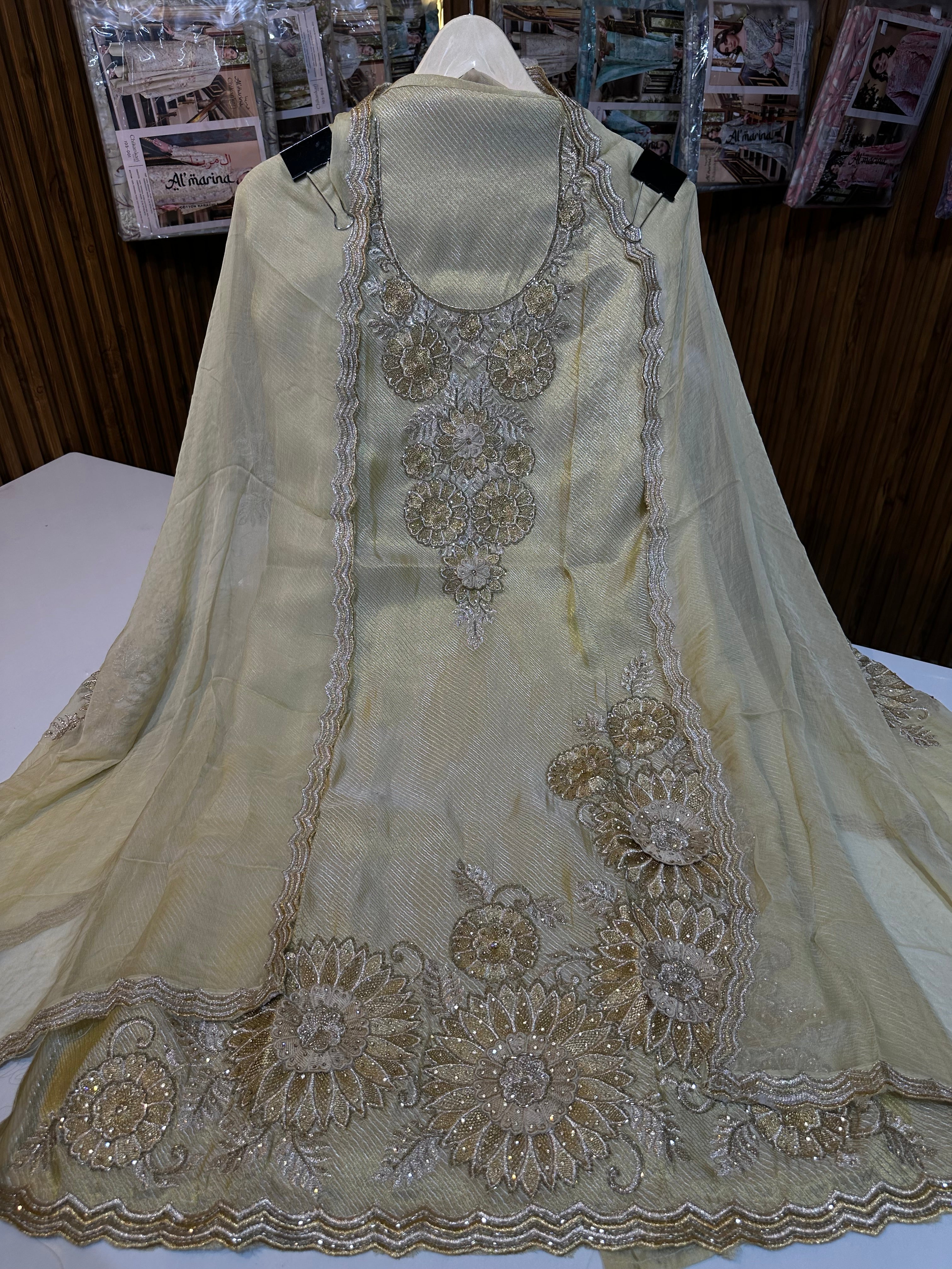 Pure shimmer heavy handwork party wear suit
