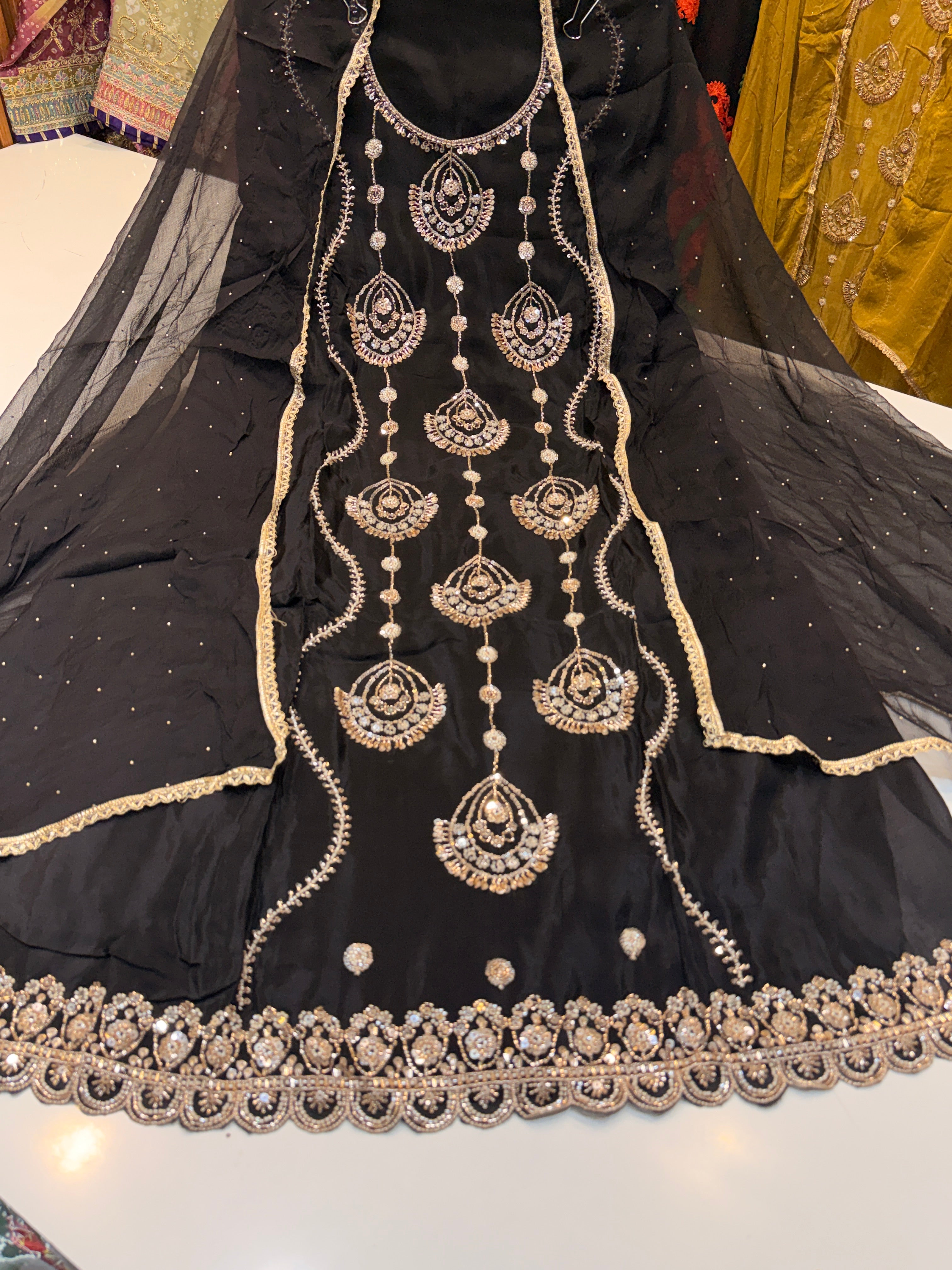 Product code:-(1251)Pure Glass organza heavy handwork suit with pure chiffon dupatta