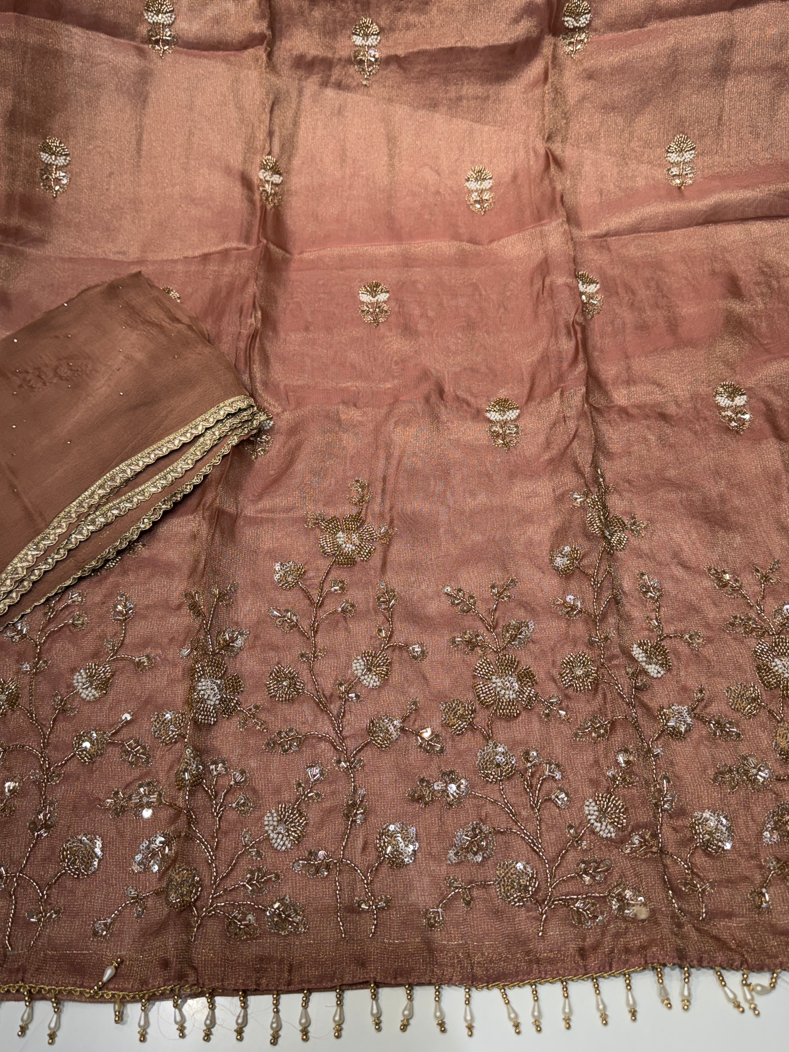 🏷️Product code:-(B-1100)Pure Burberry fabric with heavy handwork pure chiffon dupatta