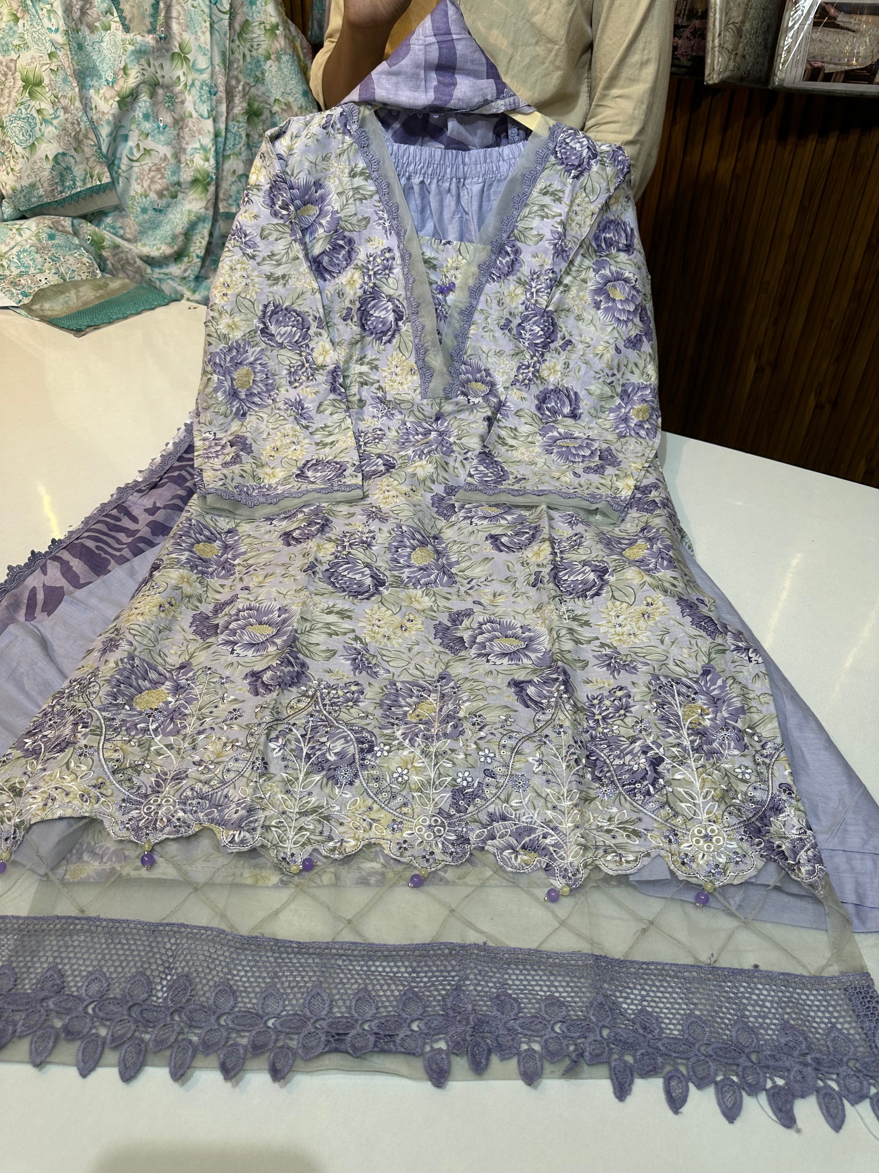 Pure cotton Karachi style suit with pure cotton dupatta