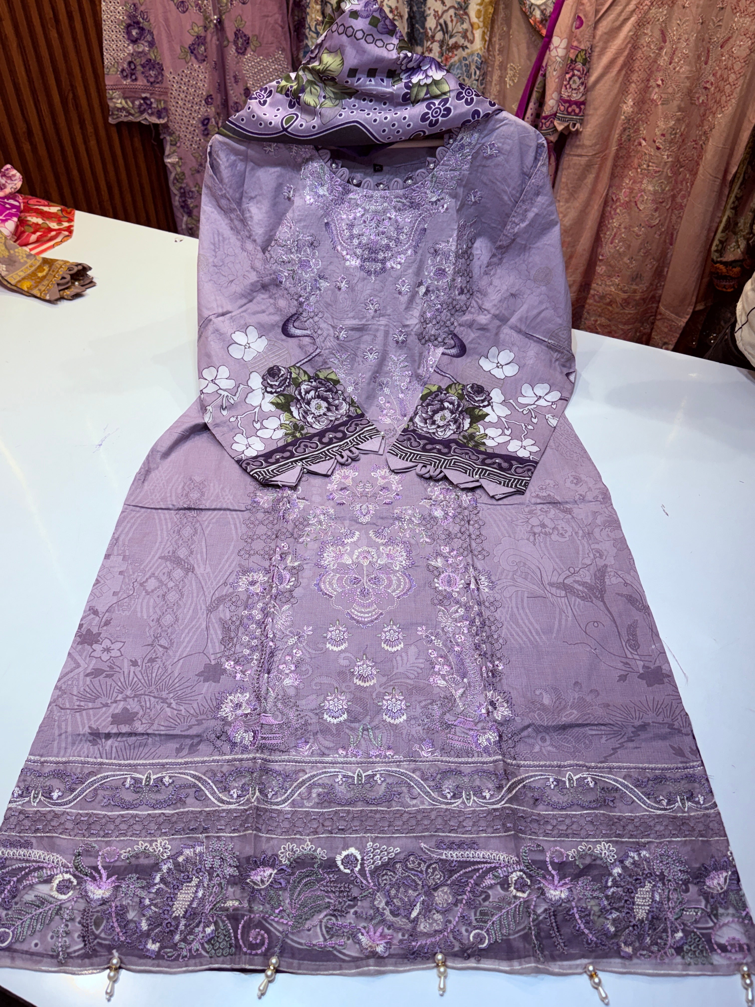 Pure cotton heavy embroidery work (chevron) 🌸 stitched collection