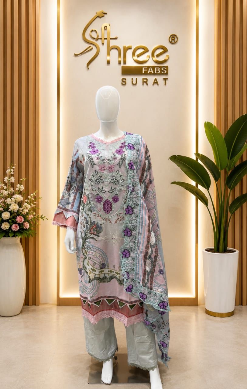 Pure cotton premium lawn Karachi suit with heavy patch work ✅❤️ cotton & chiffon dupatta available