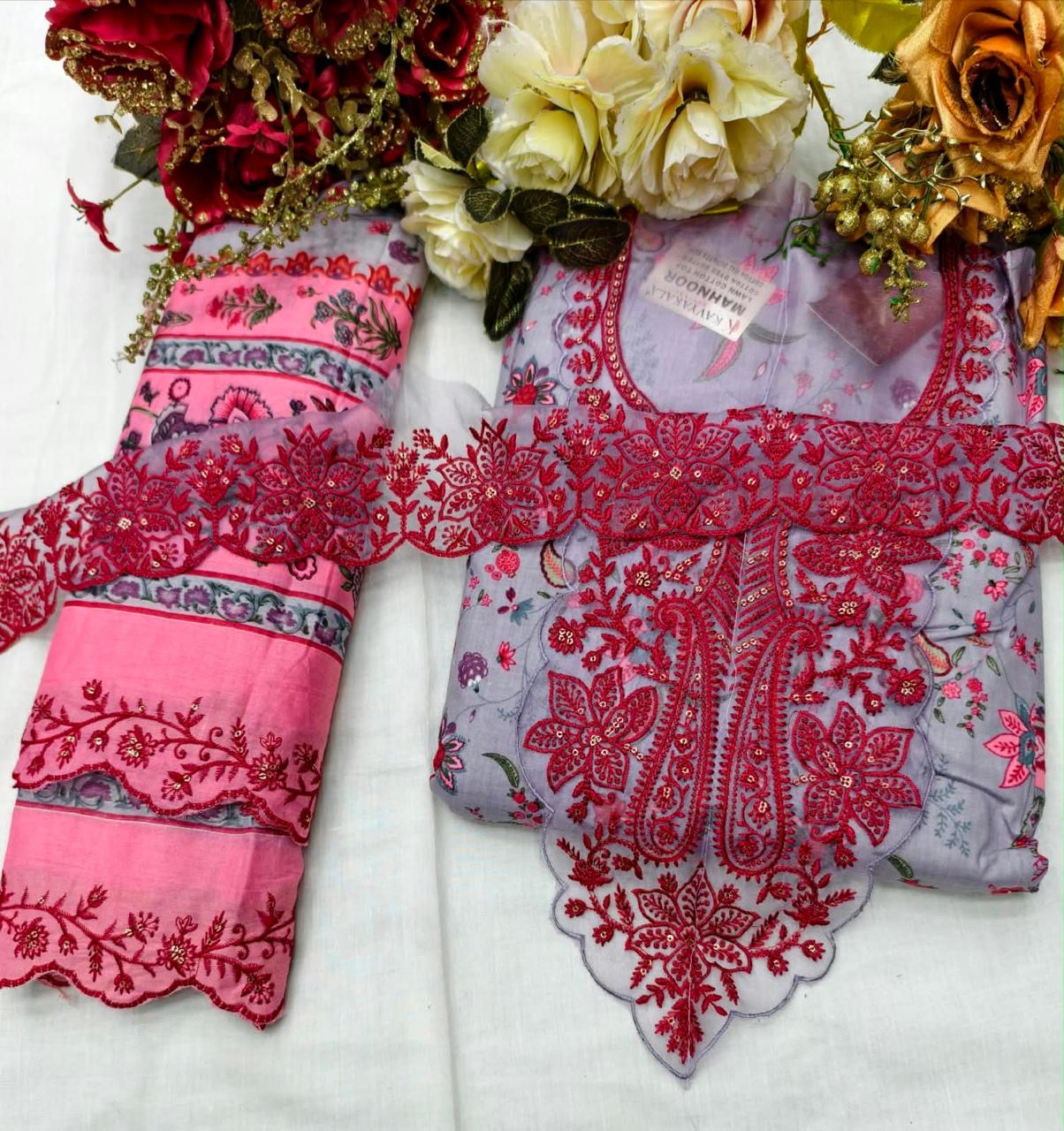 🏷️PRODUCT CODE:-(MAHNOOR) pure cotton suit with neck & Daman patch