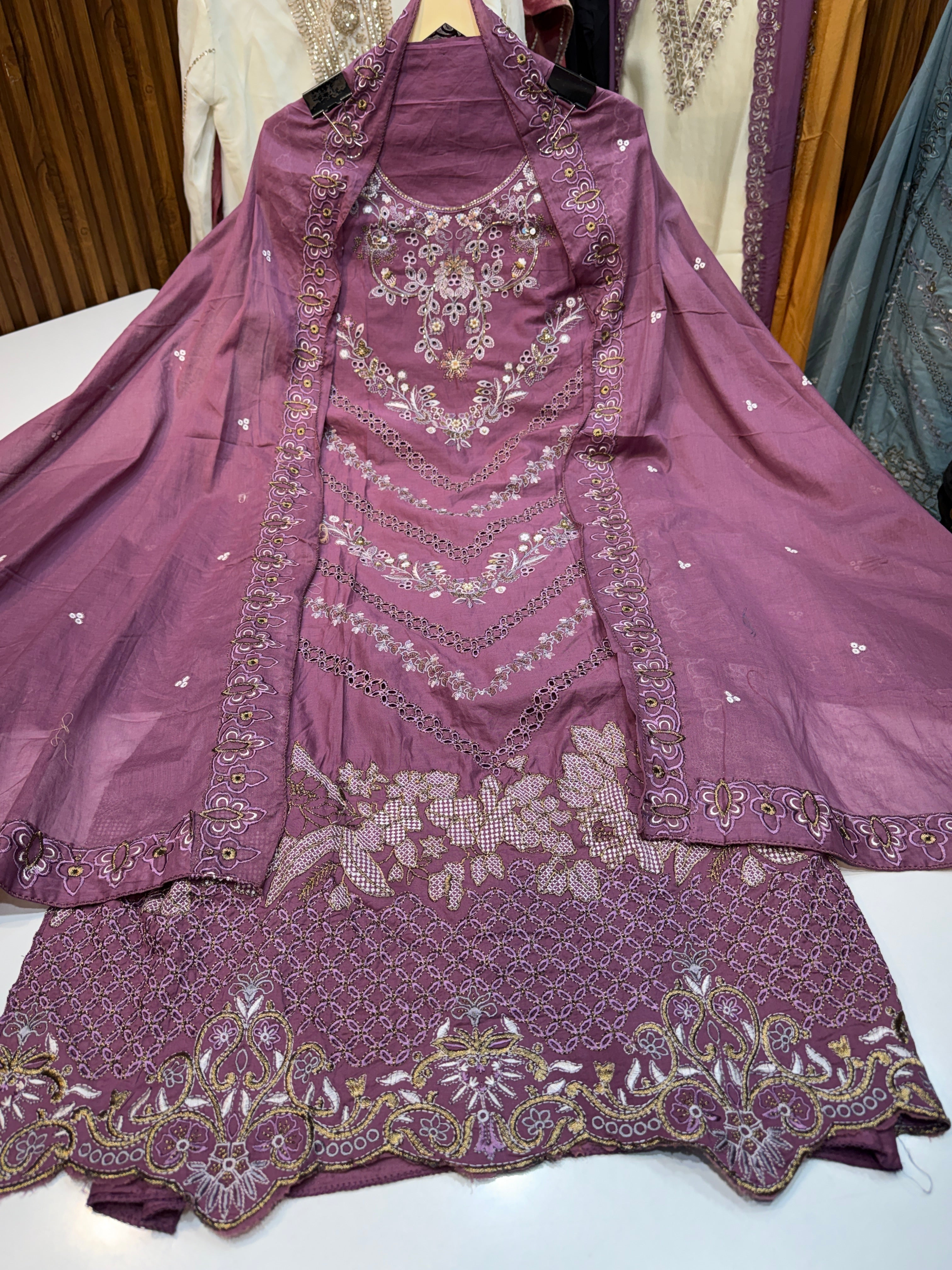 🏷️Product code:-(1601) pure cotton heavy cutwork + handwork suit with pure cotton dupatta