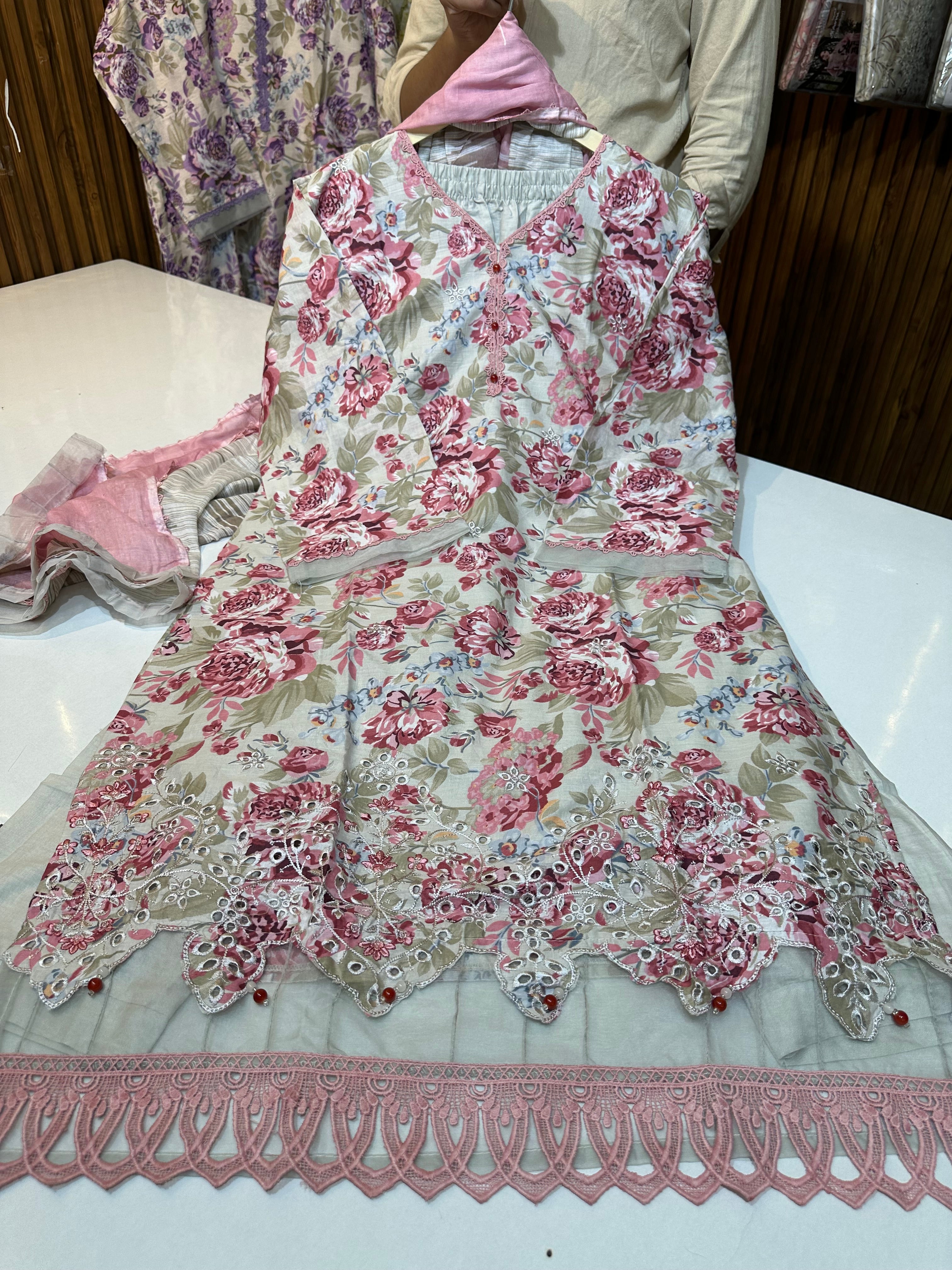 Pure cotton Karachi style suit with pure cotton dupatta