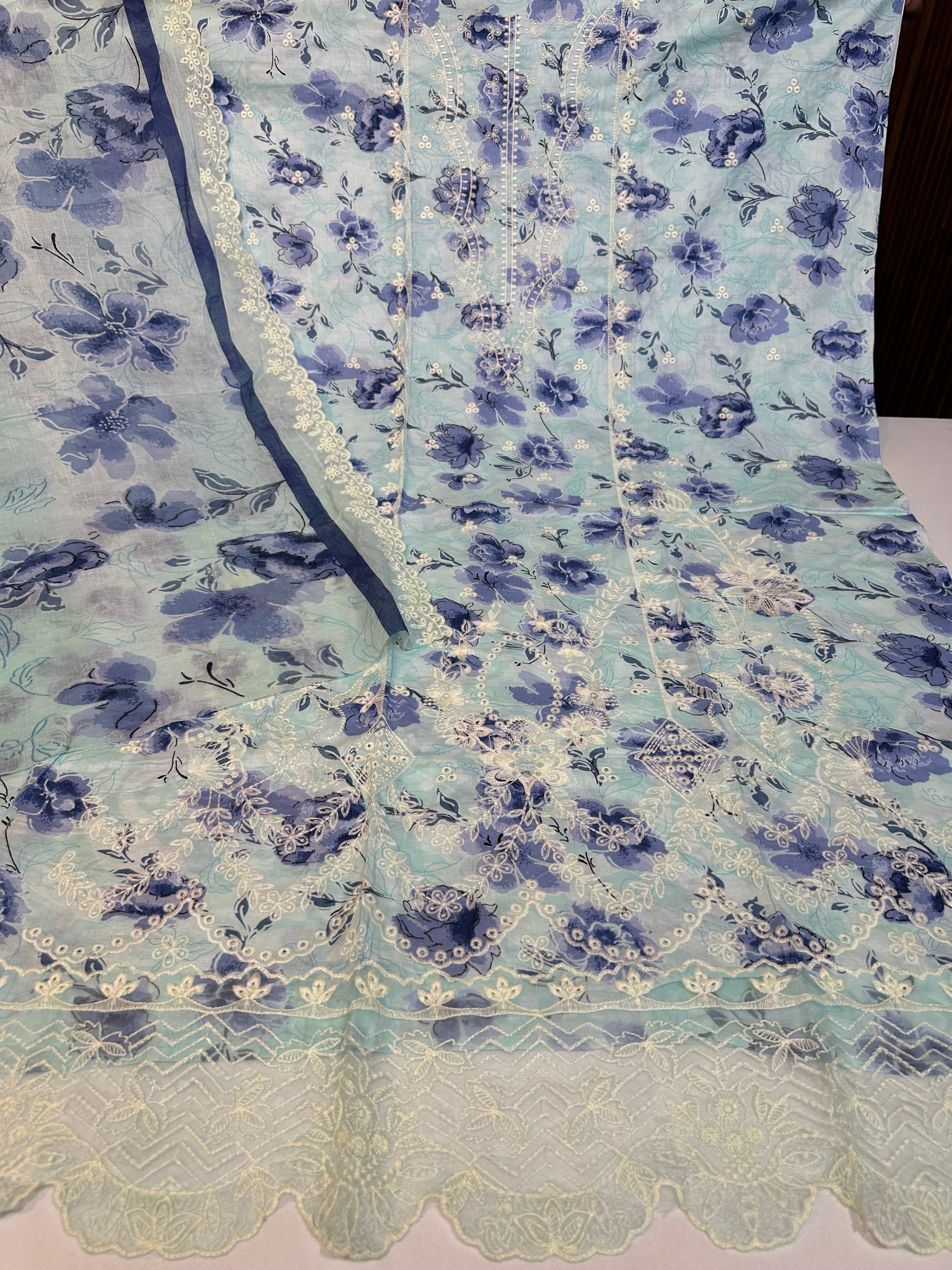 Pure cotton Karachi suit with heavy embroidery & pure cotton cutwork dupatta