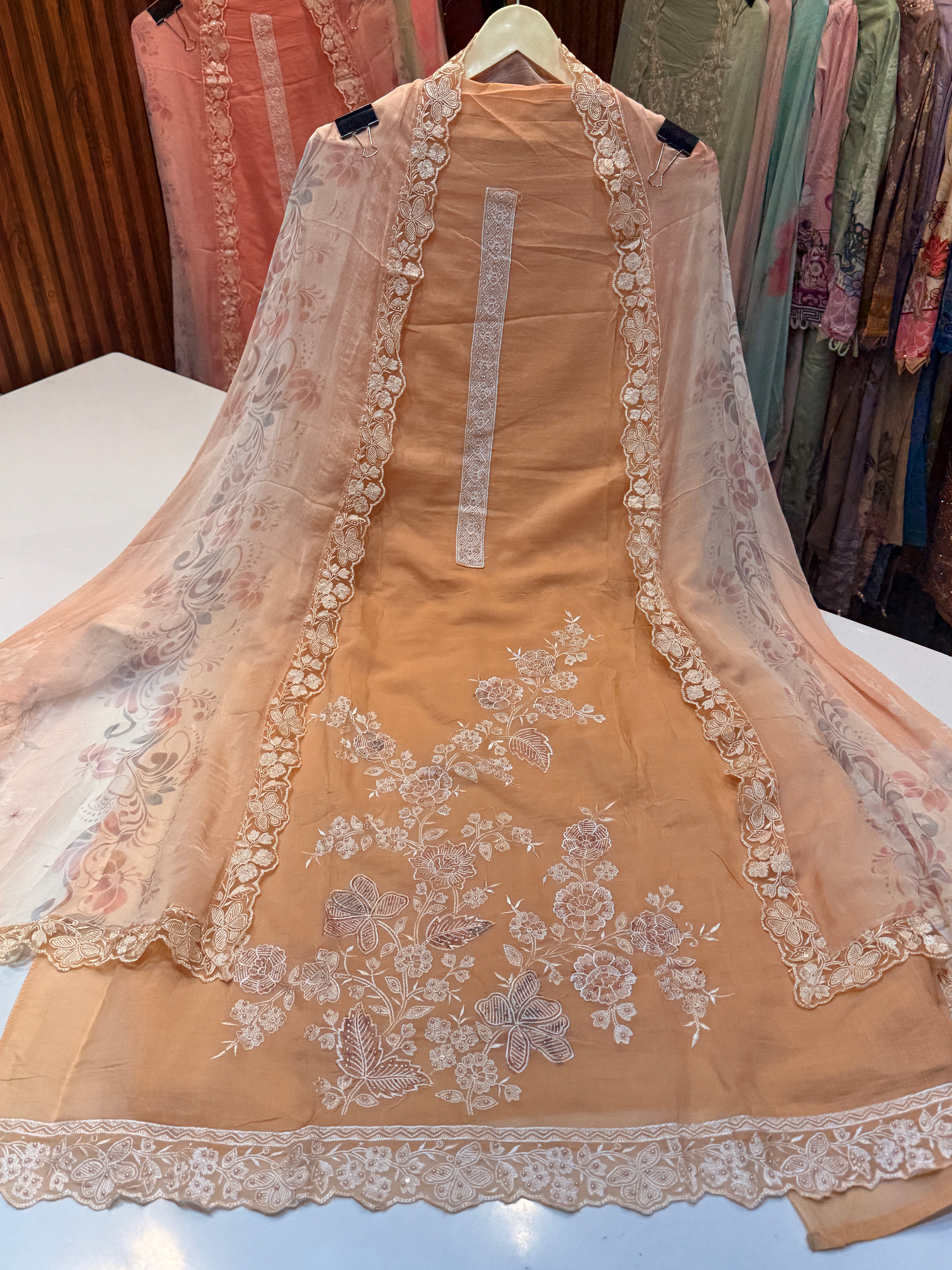 Pure mul chanderi with handwork & pure chiffon dupatta