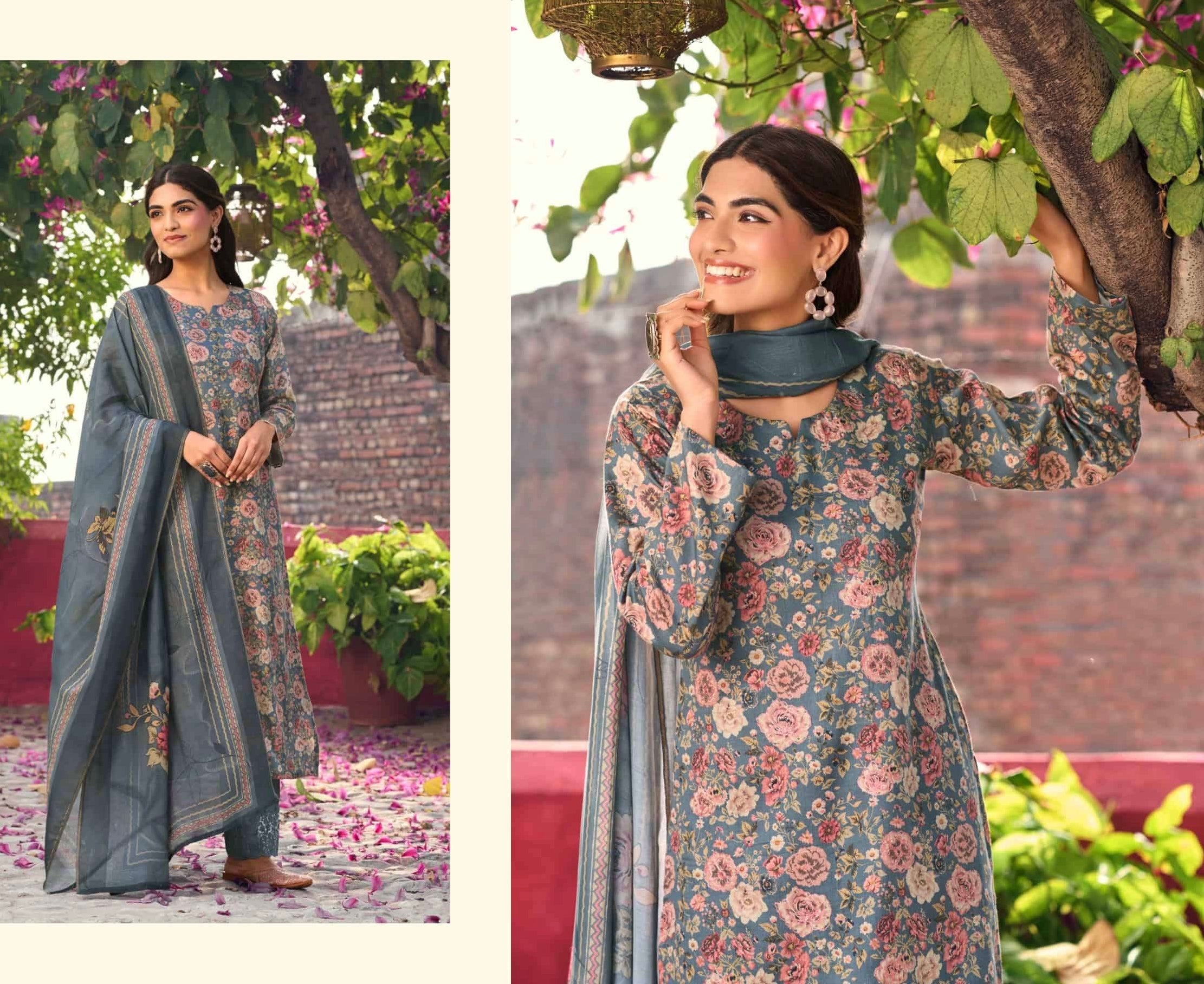 Pure jaam cotton suit with bottom patch work & pure muslin dupatta with digital print