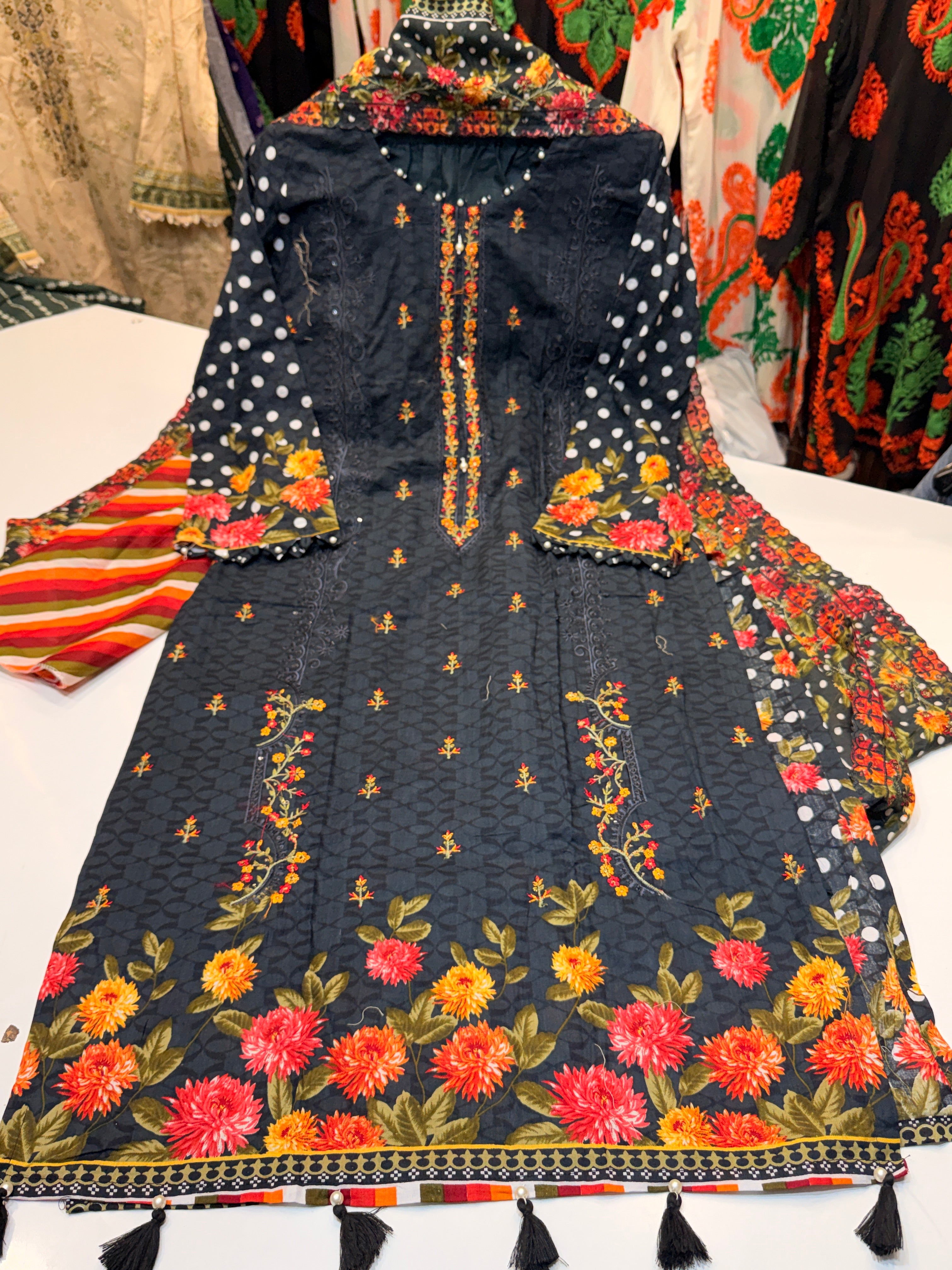 Product code:-(078)Pure cotton heavy embroidery ready to wear suit with pure cotton cutwork dupatta