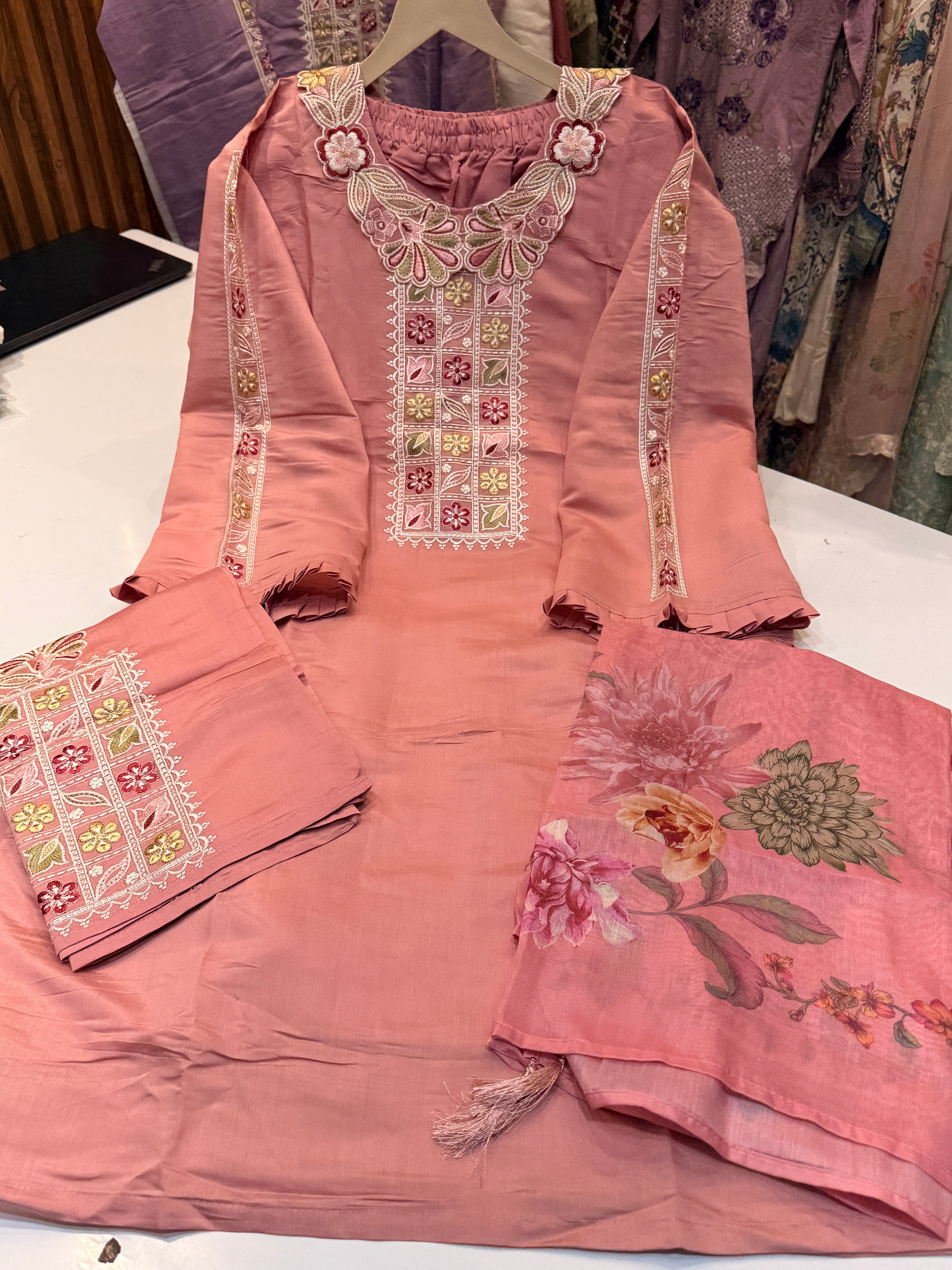 Product code:-(101)Cotton silk designer suit with work plazo ❤️