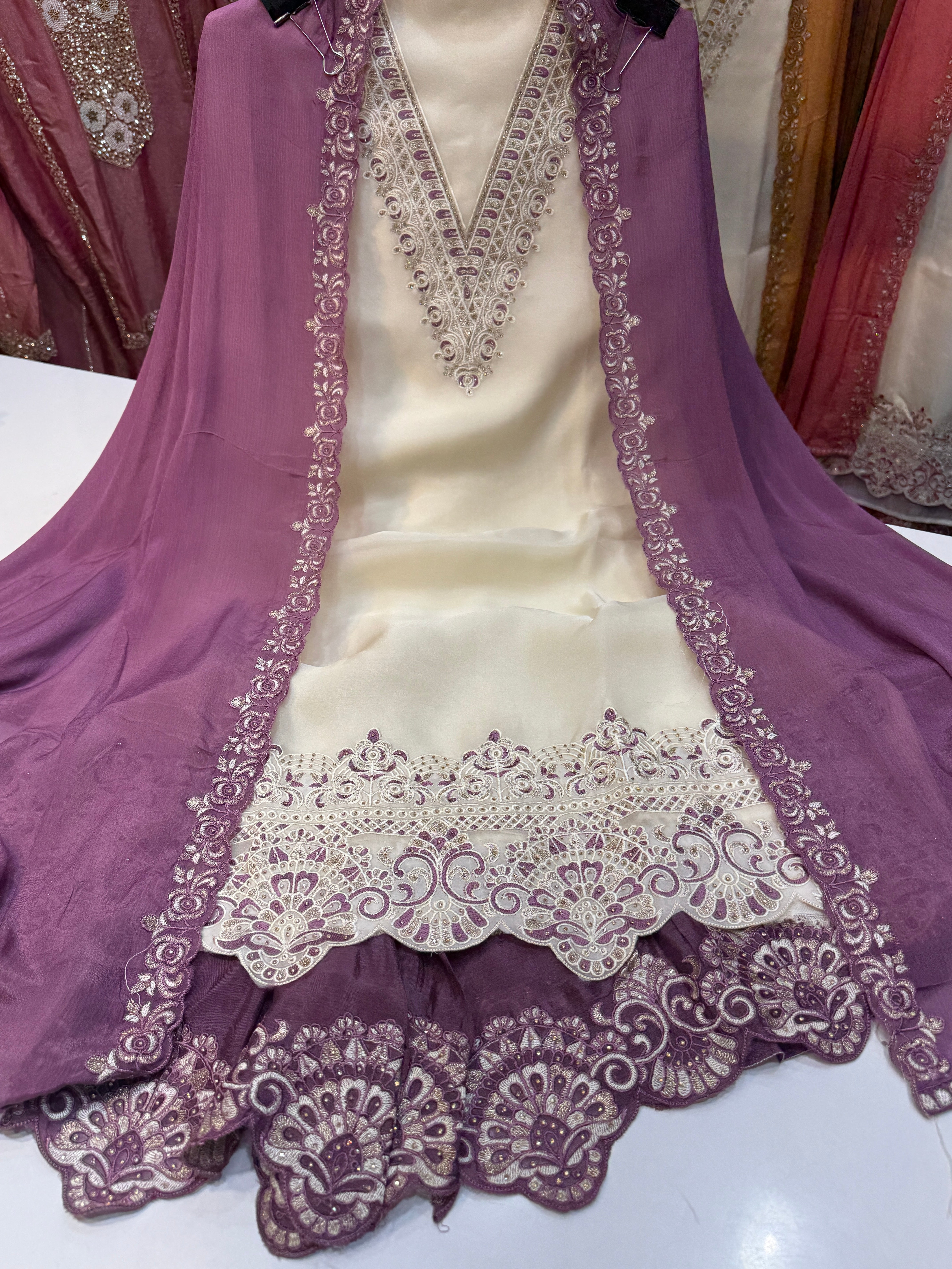 🏷️MONTH END OFFER ✅ pure organza with heavy handwork & stitched handwork plazo
