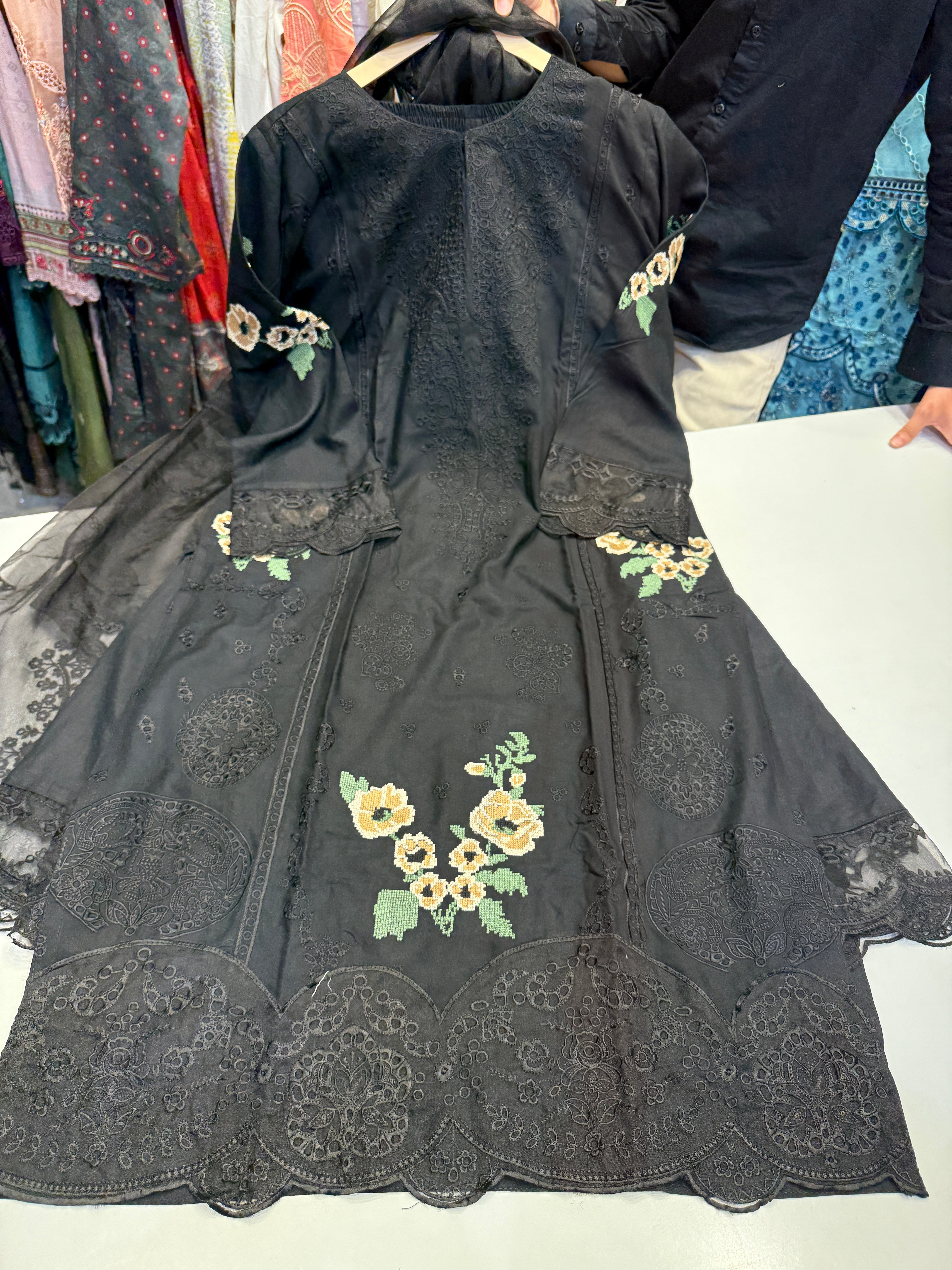 Designer Rayon Suit with Organza Dupatta