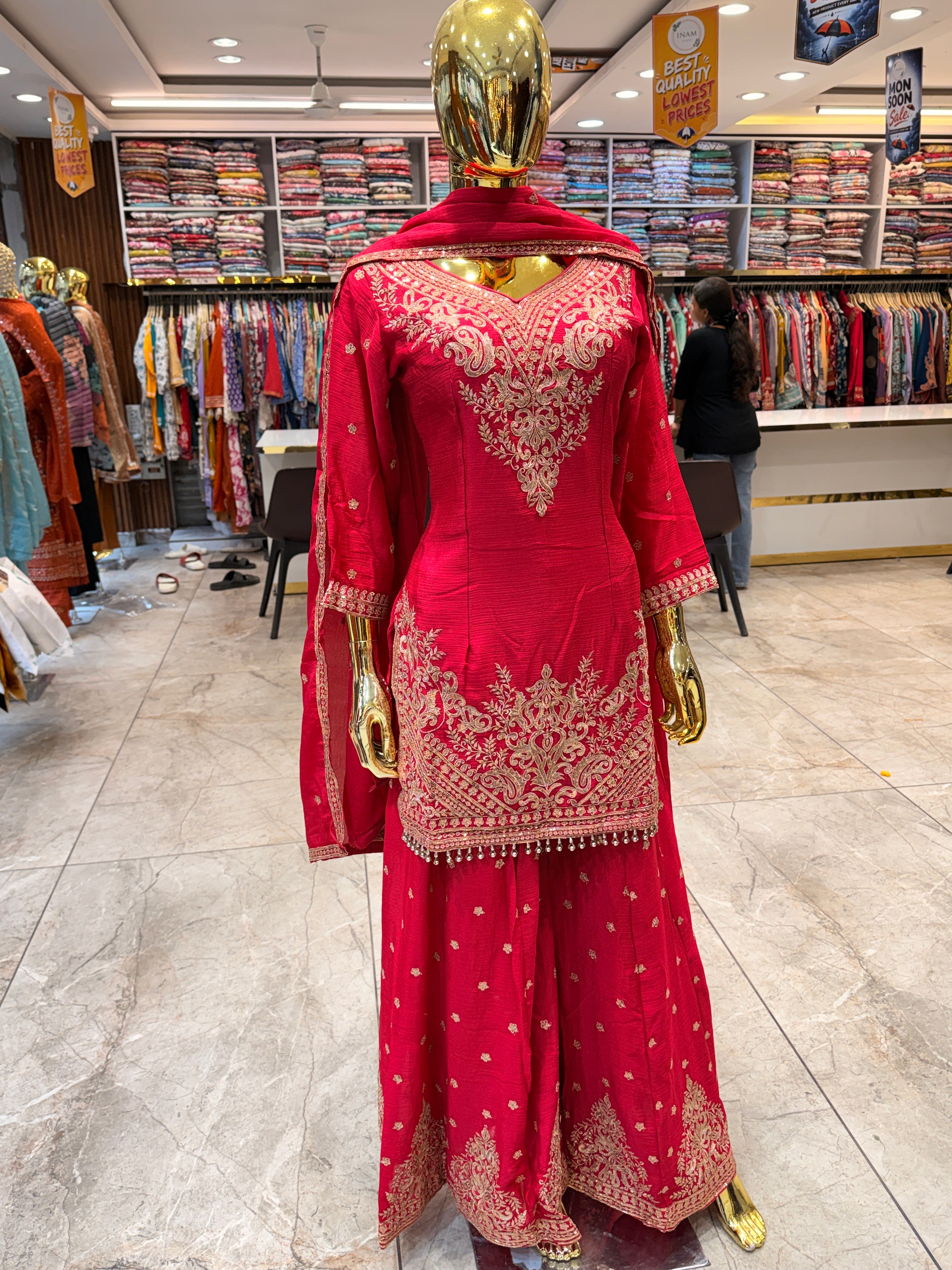 🏷️product code:-(C-2101)Pure chinon fabric heavy party wear suit with work plazo